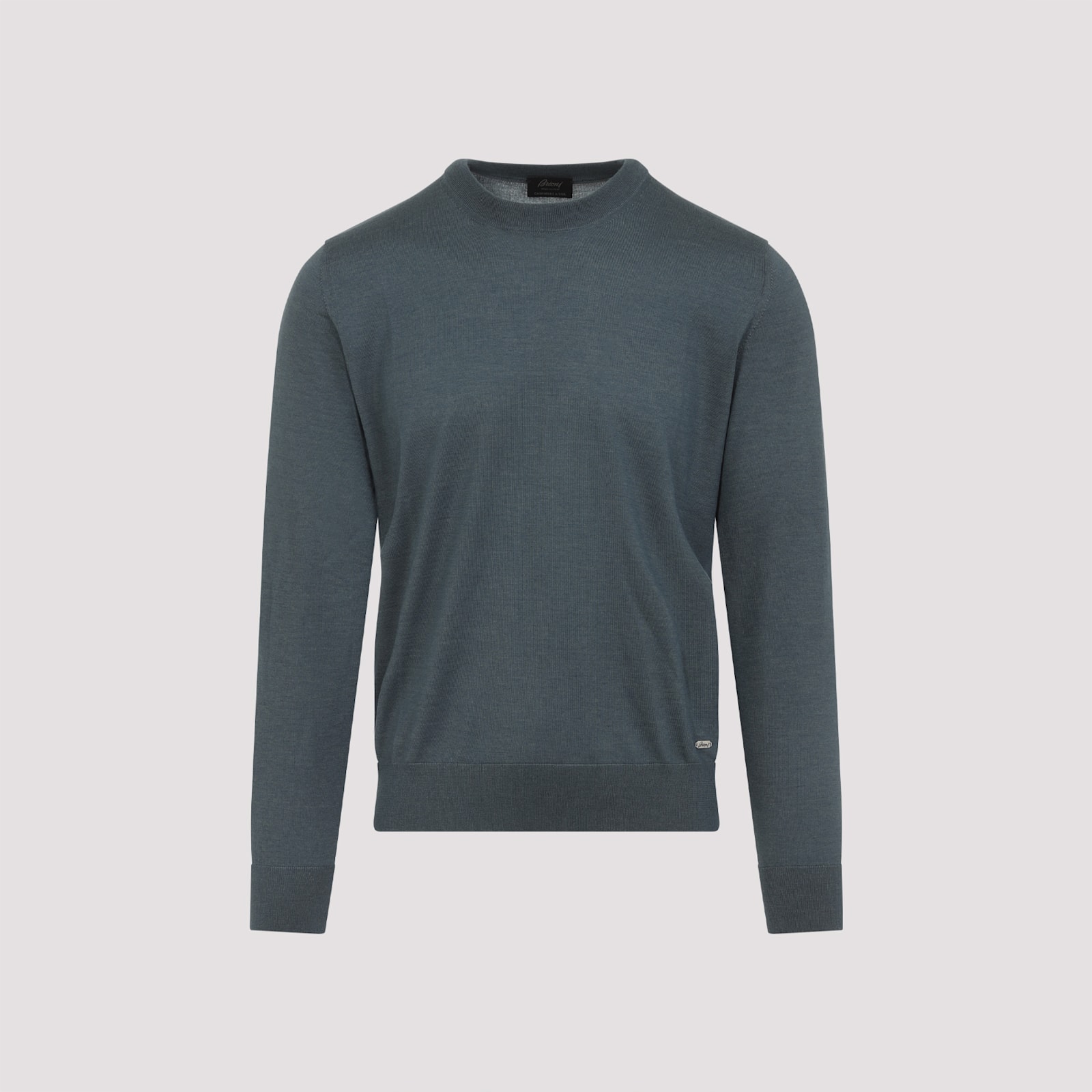Brioni Ribbed Crewneck Sweater With Cuffs And Hem In Blue