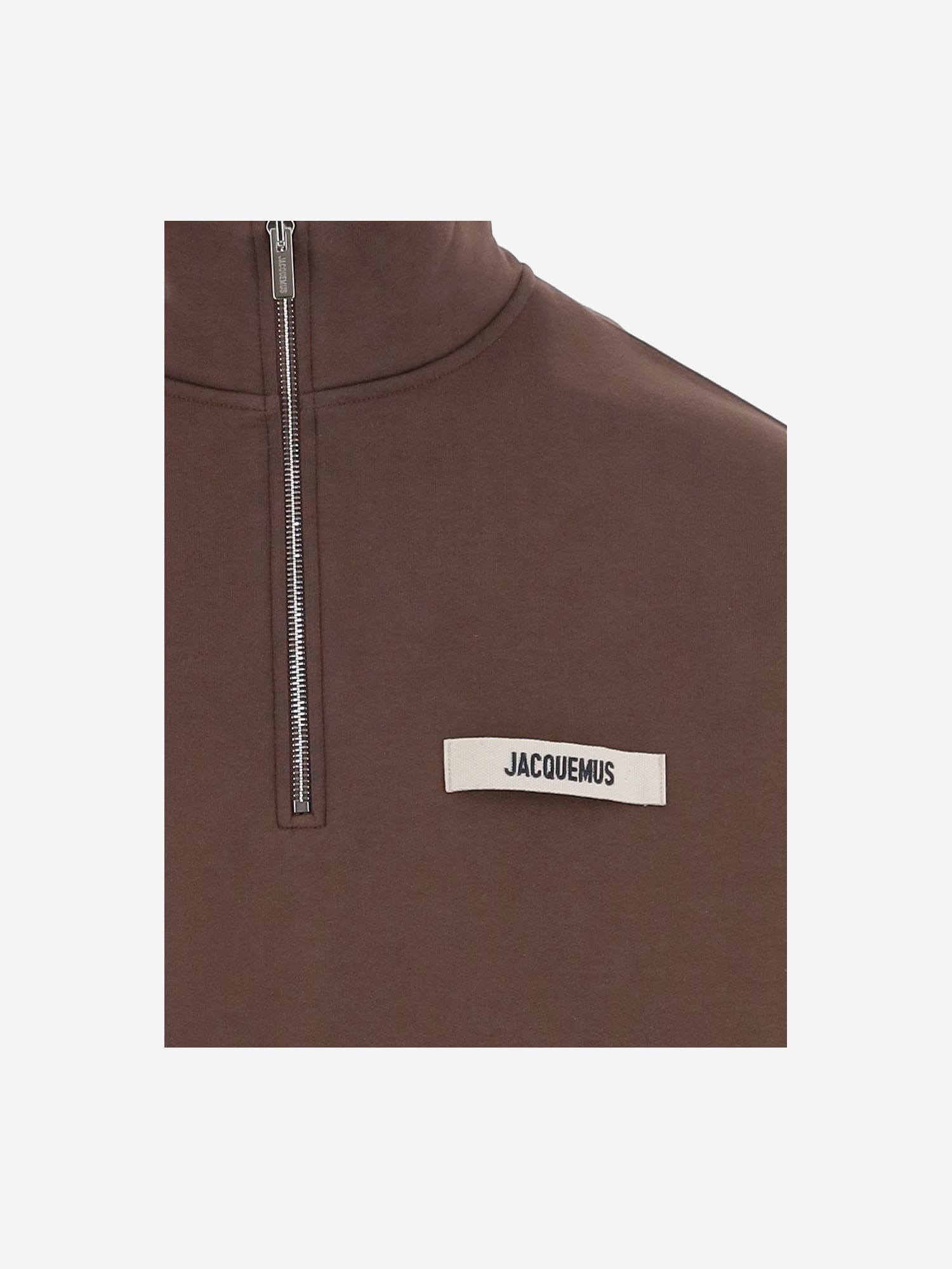 Jacquemus Grosgrain Sweatshirt With Turtleneck And Half-zip Closure In Brown