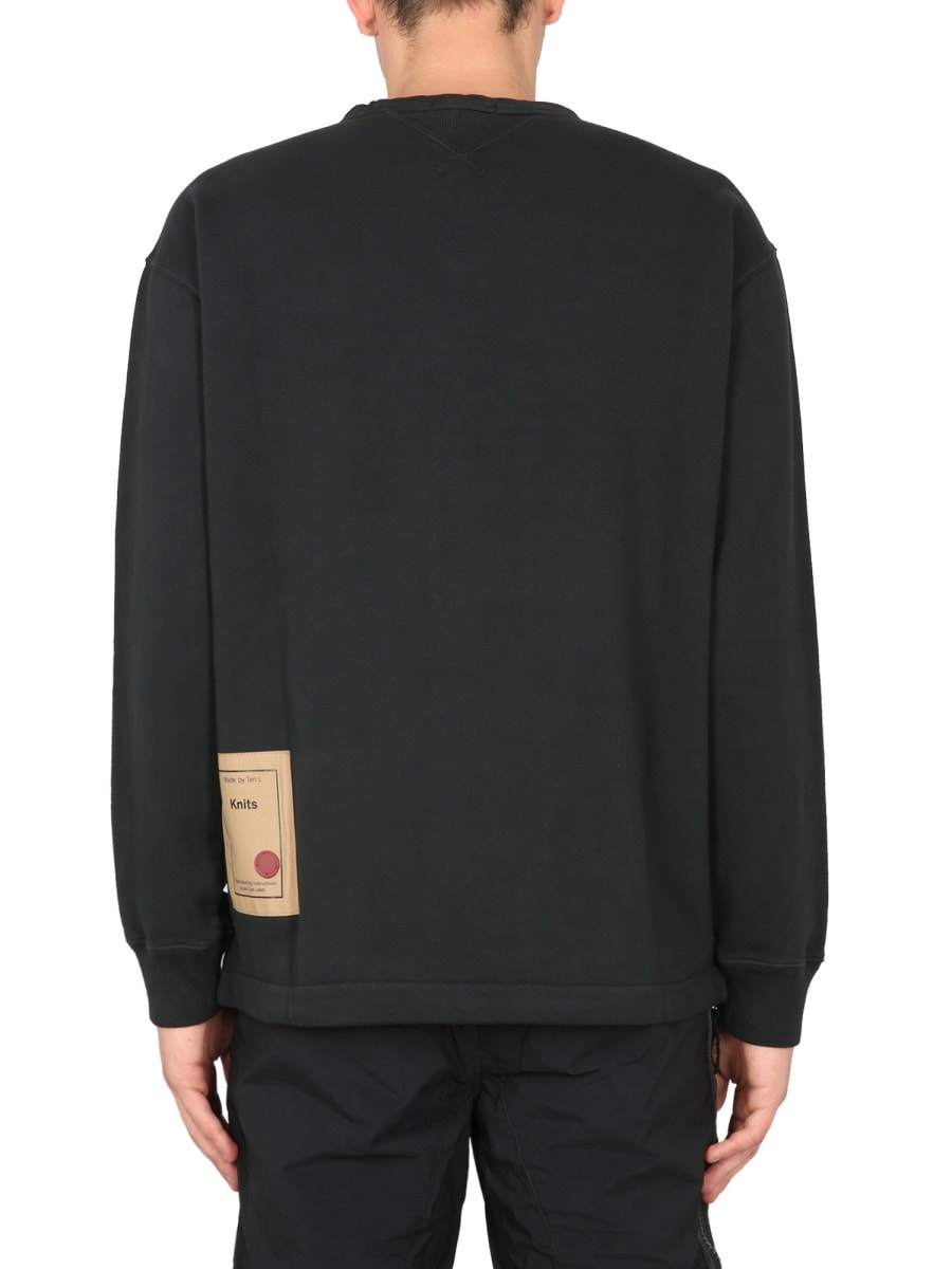 Ten C Crew Neck Cotton Sweatshirt With Front Pocket In Black