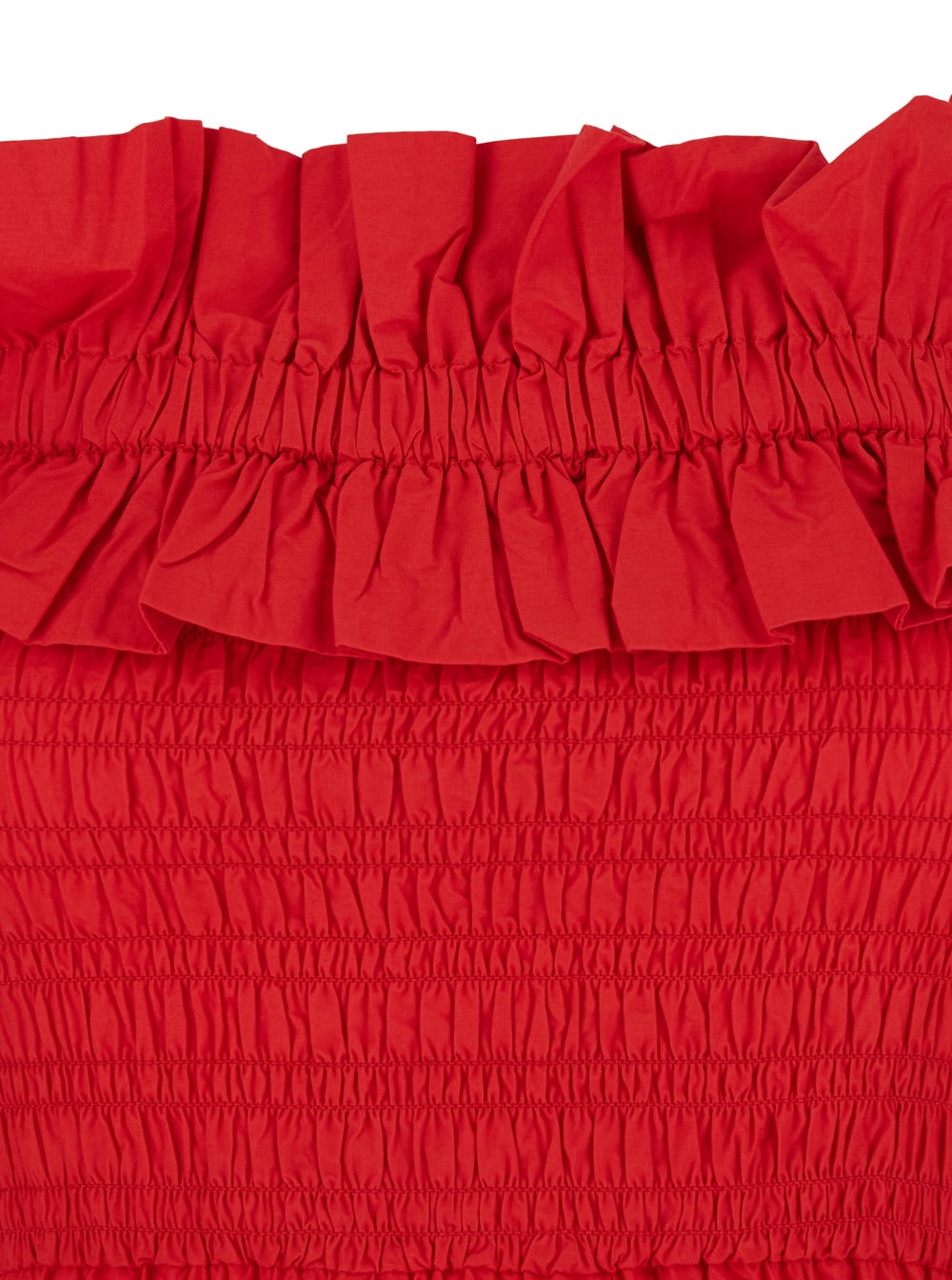 Shop Ganni Off-shoulder Ruffle Detail Long Dress In Racing Red
