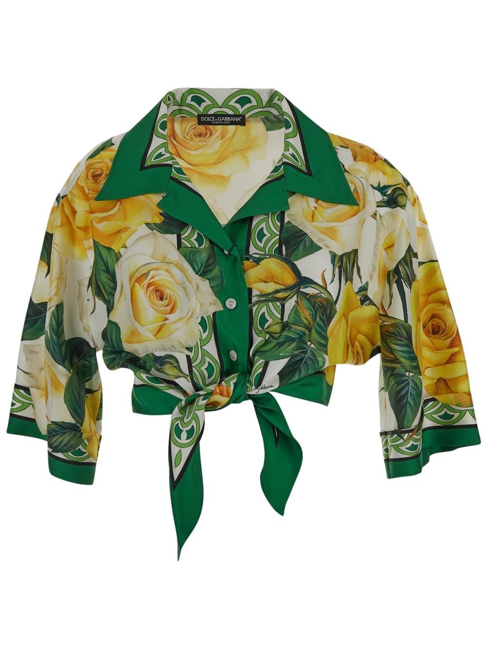 Shop Dolce & Gabbana Floral Printed Tie Fastened Shirt