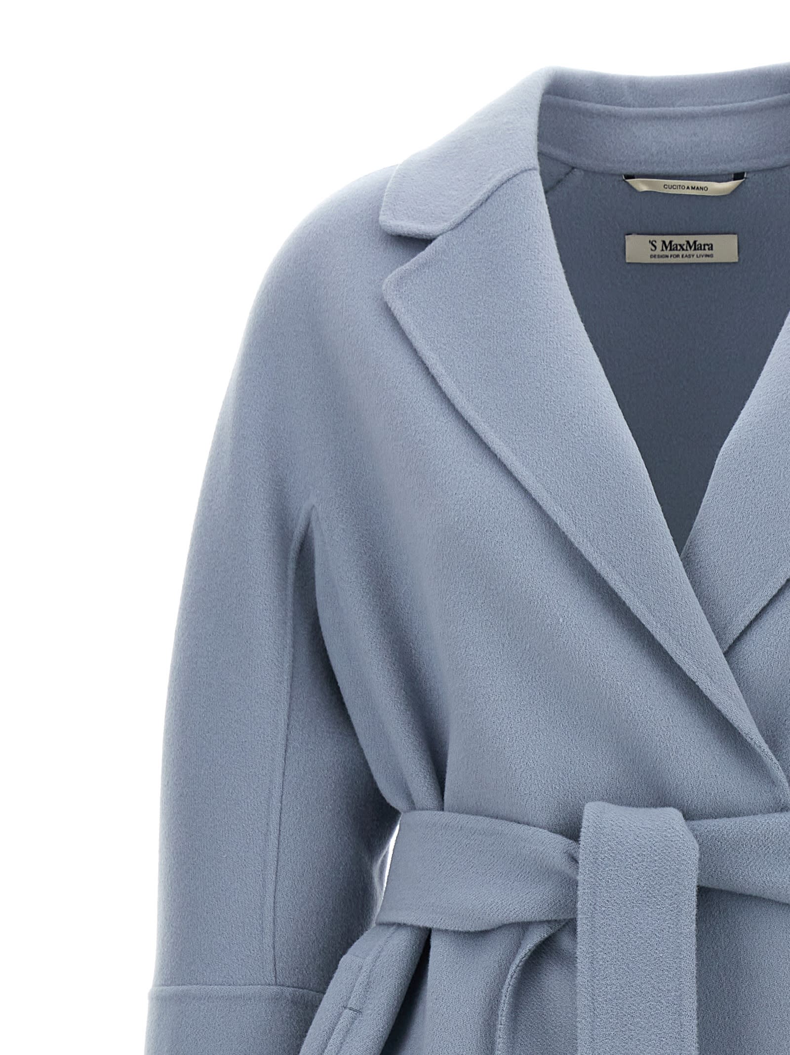 S Max Mara Coat Belted At Waist With Notched Lapels In Light Blue