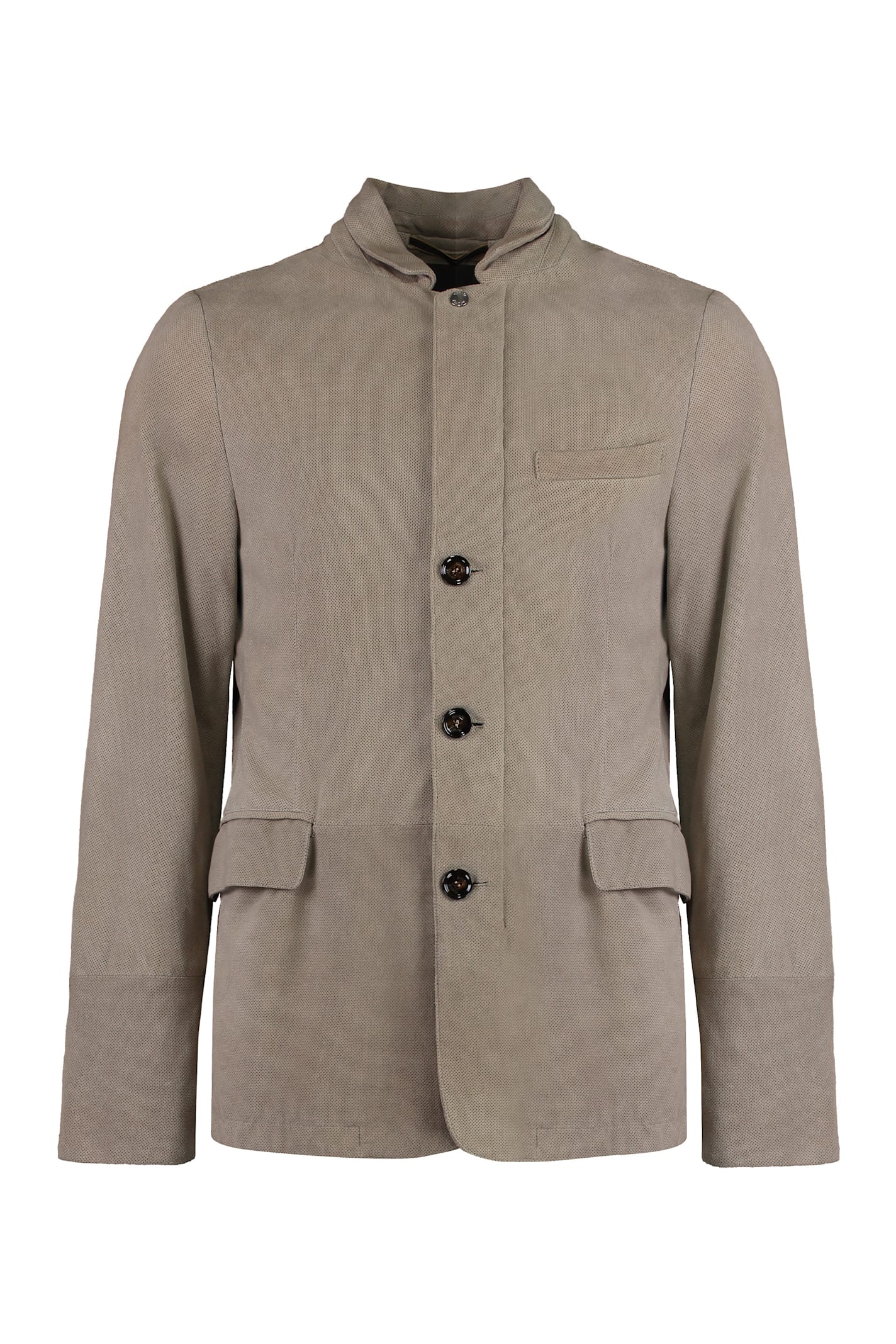 Moorer Flap-pocket Leather Jacket In Gray