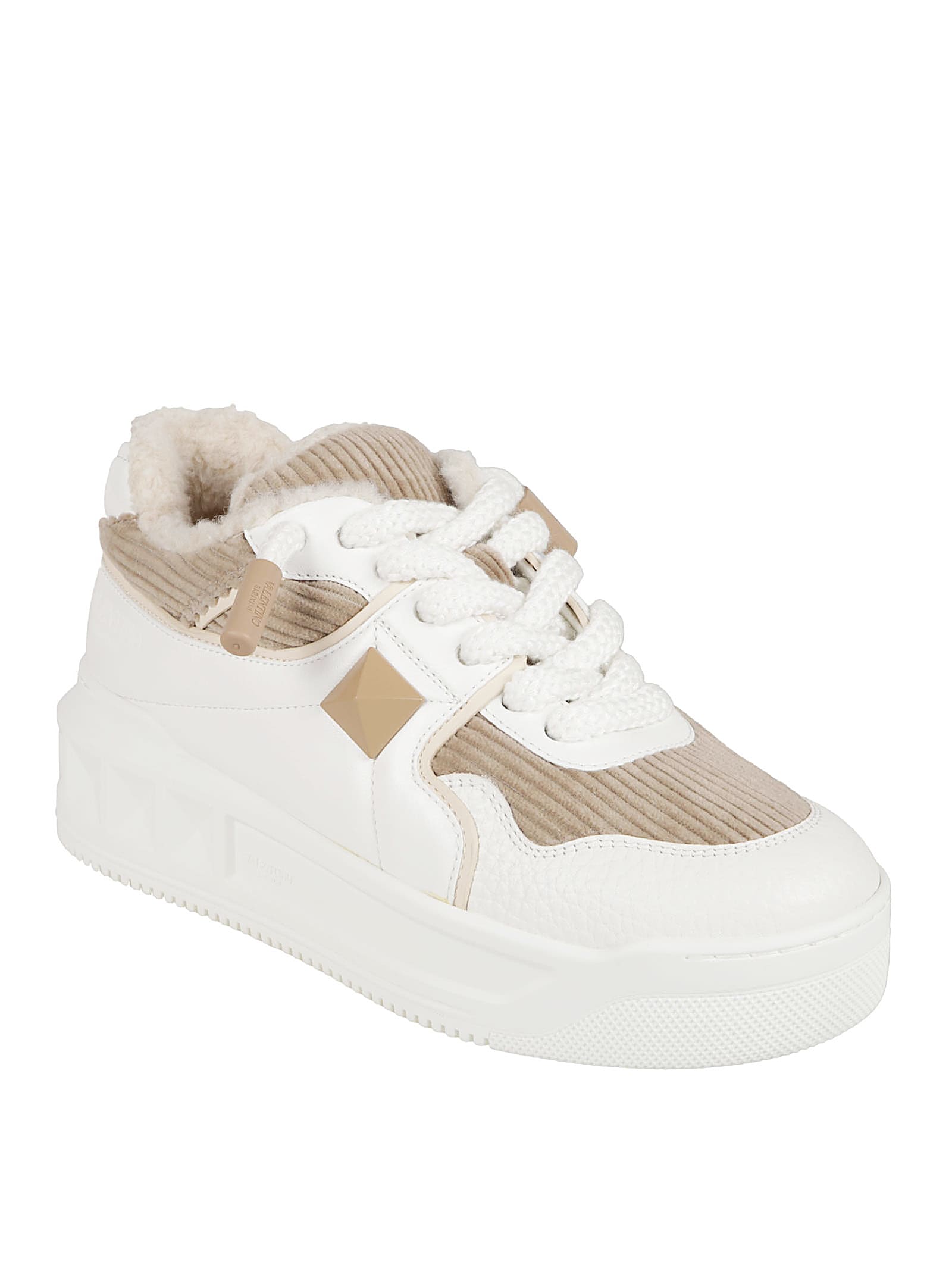 Valentino One Stud Xl Sneakers In Leather And Velvet In Multi