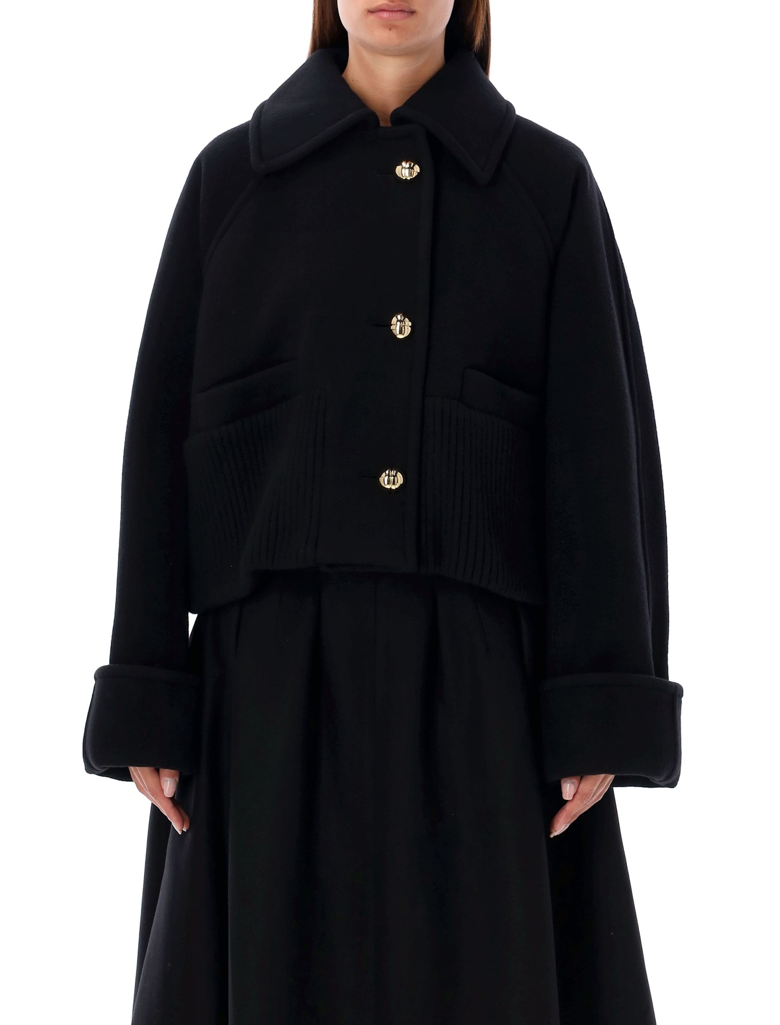 Shop Patou Rib Waist Cropped Coat In Black