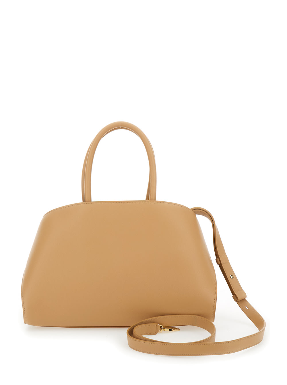 Ferragamo Hug Small Beige Handbag With Logo And Gancini Buckle In Leather Woman