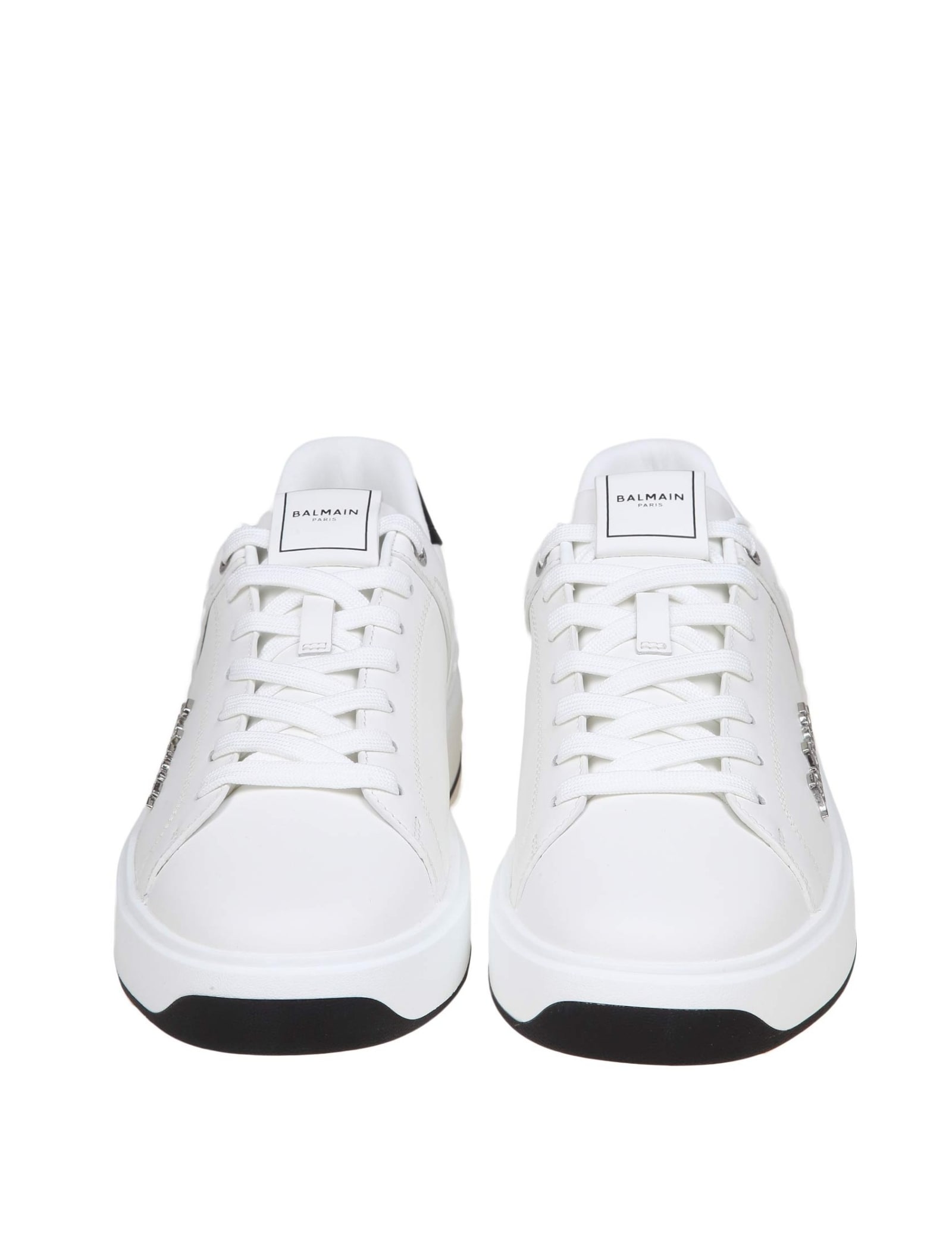 Shop Balmain B-court Sneakers In Black And White Leather In White/black