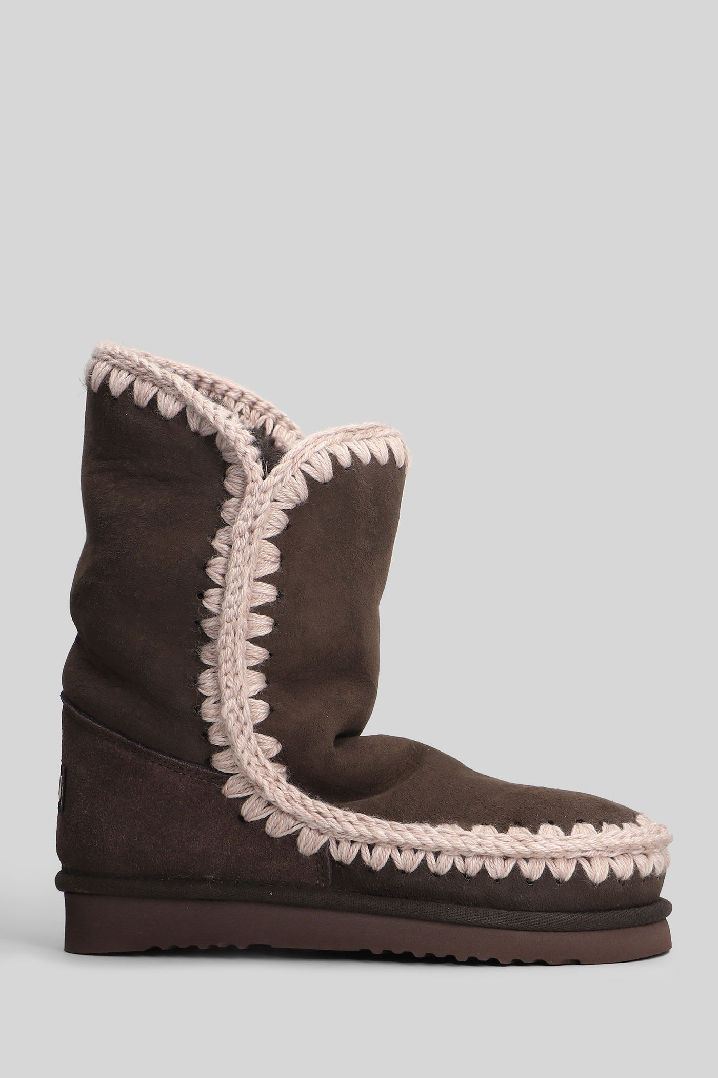 Mou Eskimo 24 Low Heels Ankle Boots In Brown Suede In Brown