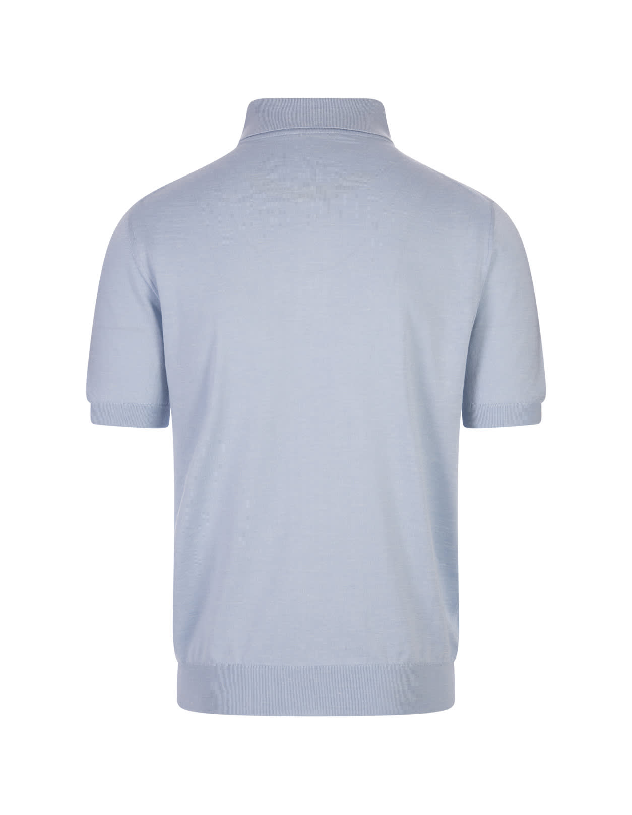 Shop Kiton Sky Blue Knitted Short-sleeved Polo Shirt
