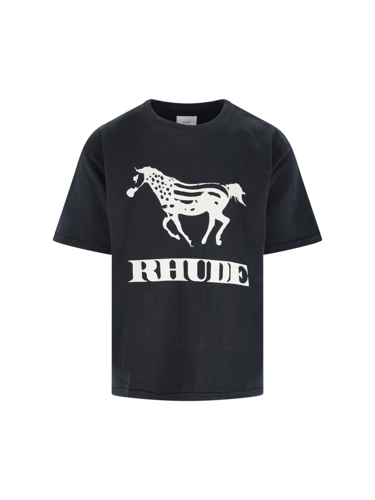 Rhude Crew Neck Short Sleeve Graphic Print T-shirt In Black
