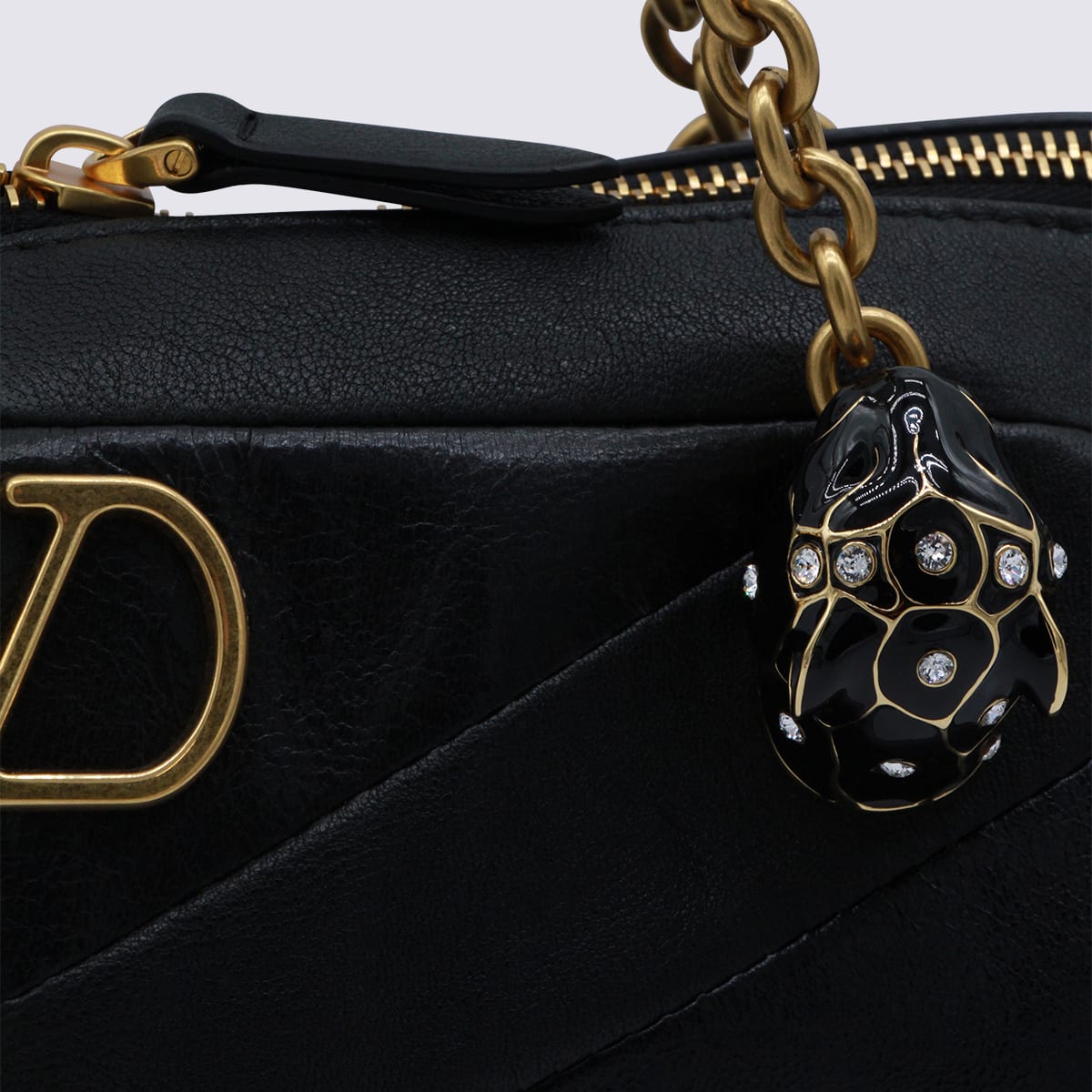 Valentino Black Leather Panthea Medium Shoulder Bag In Black