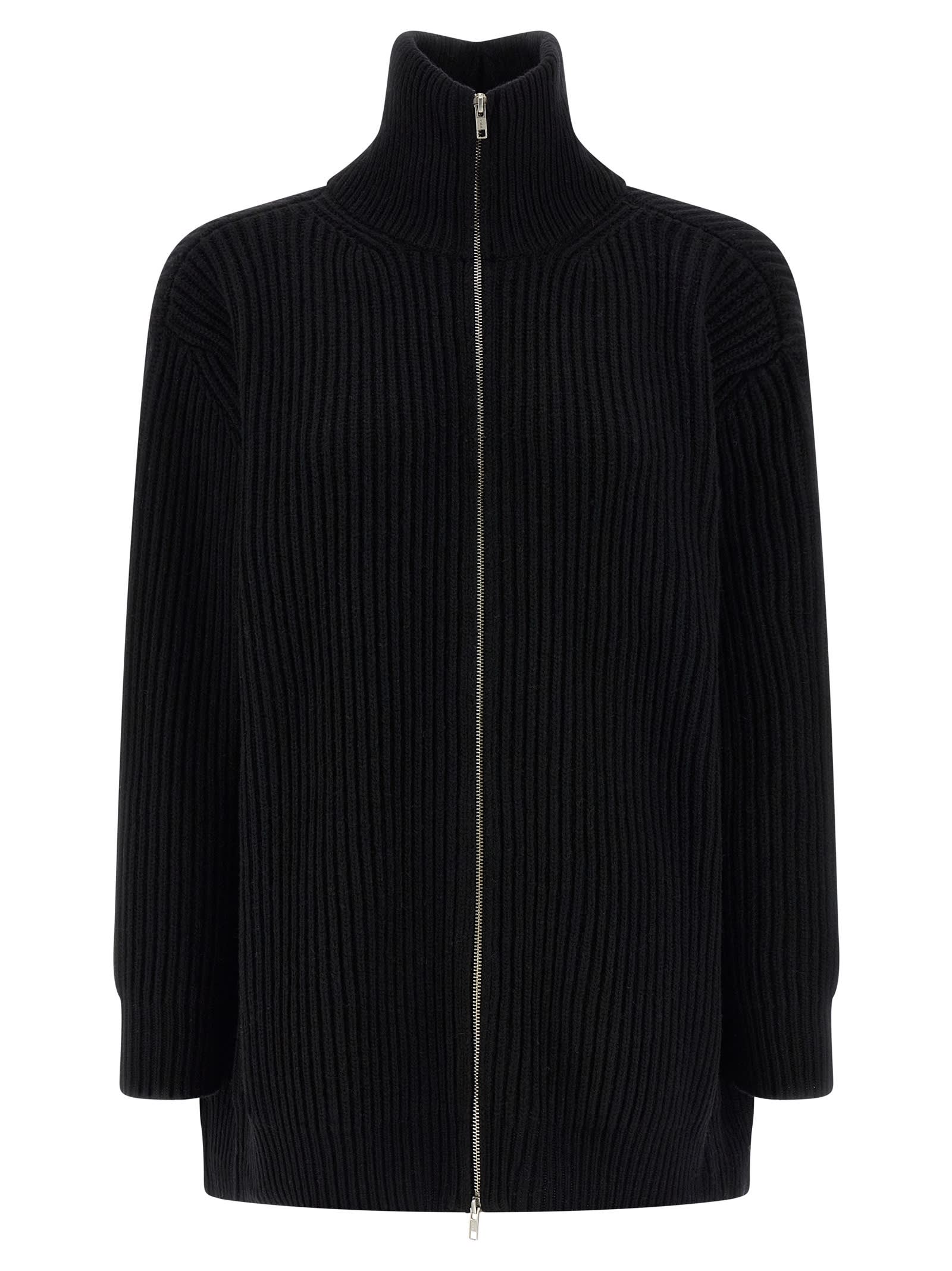 Mm6 Maison Margiela Black Wool Blend Oversize Cardigan In Black