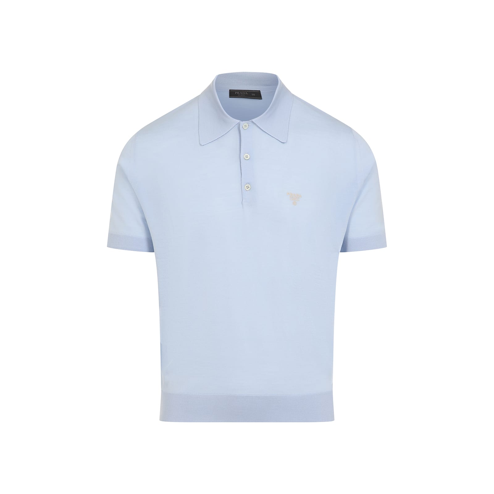 Prada Short-sleeved Wool Polo T-shirt In Cielo