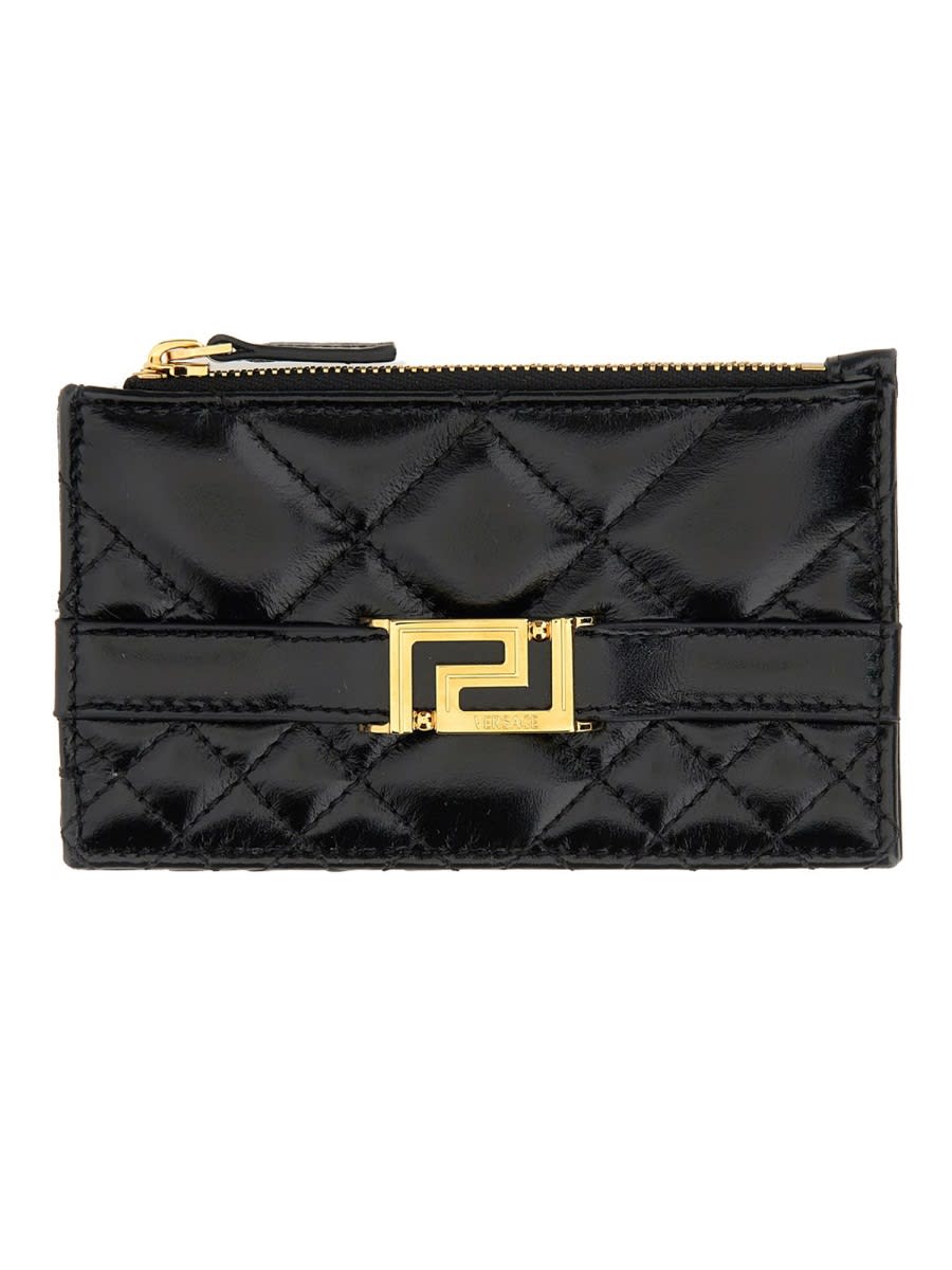 Shop Versace Zippered Card Case Greca Goddess In Black