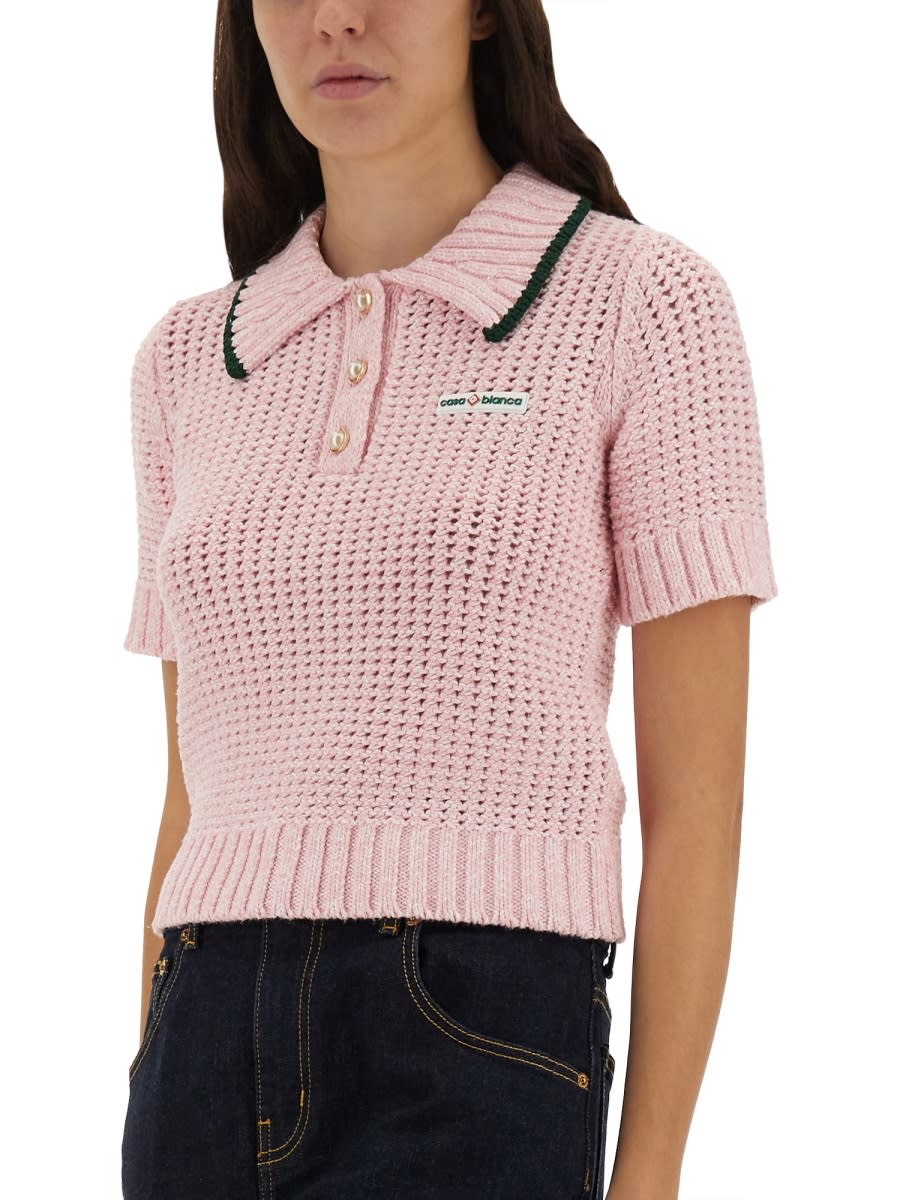 Casablanca Cotton Mouliné Polo Shirt In Pink