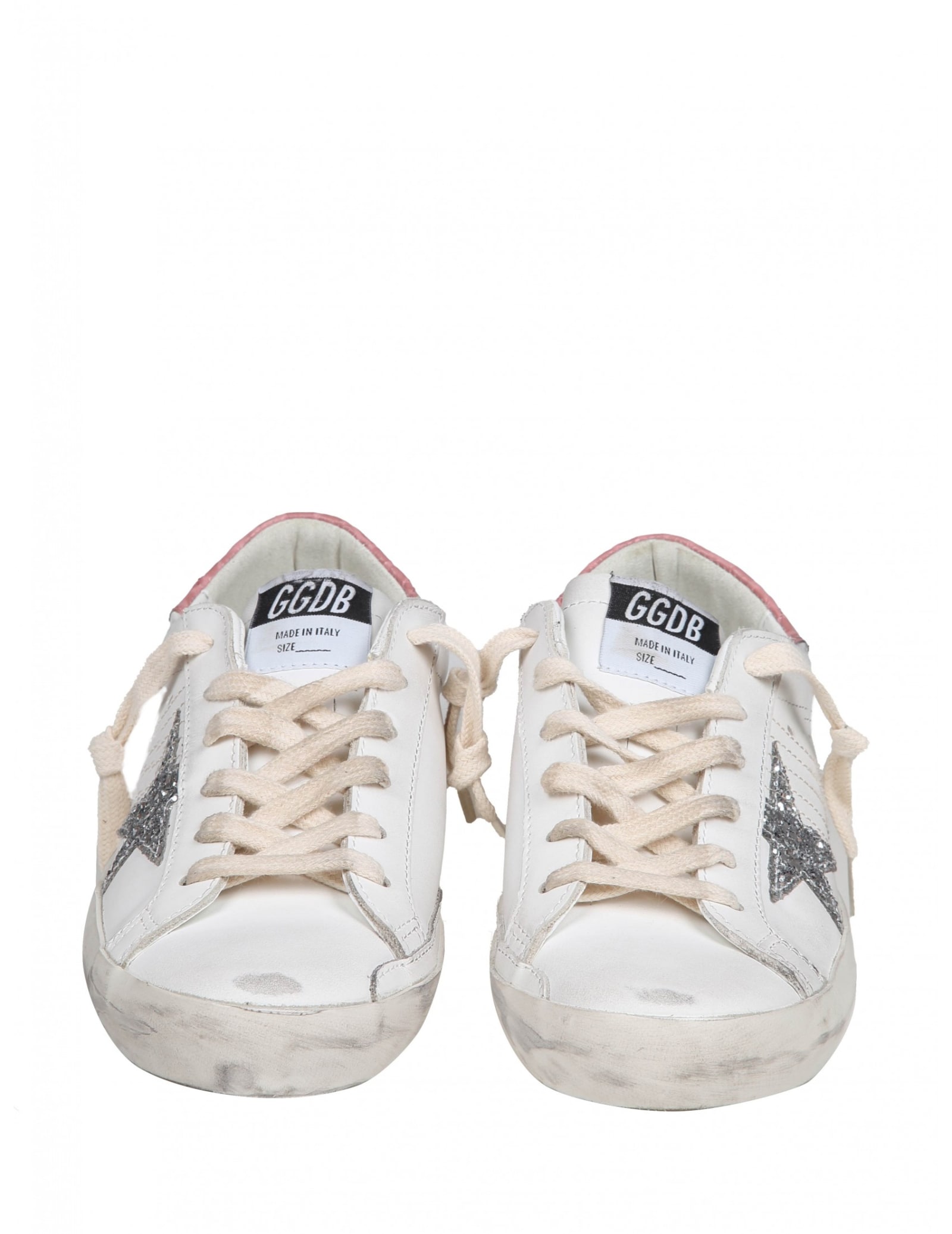 Shop Golden Goose Super Star Sneakers In White/pink Leather In White/silver