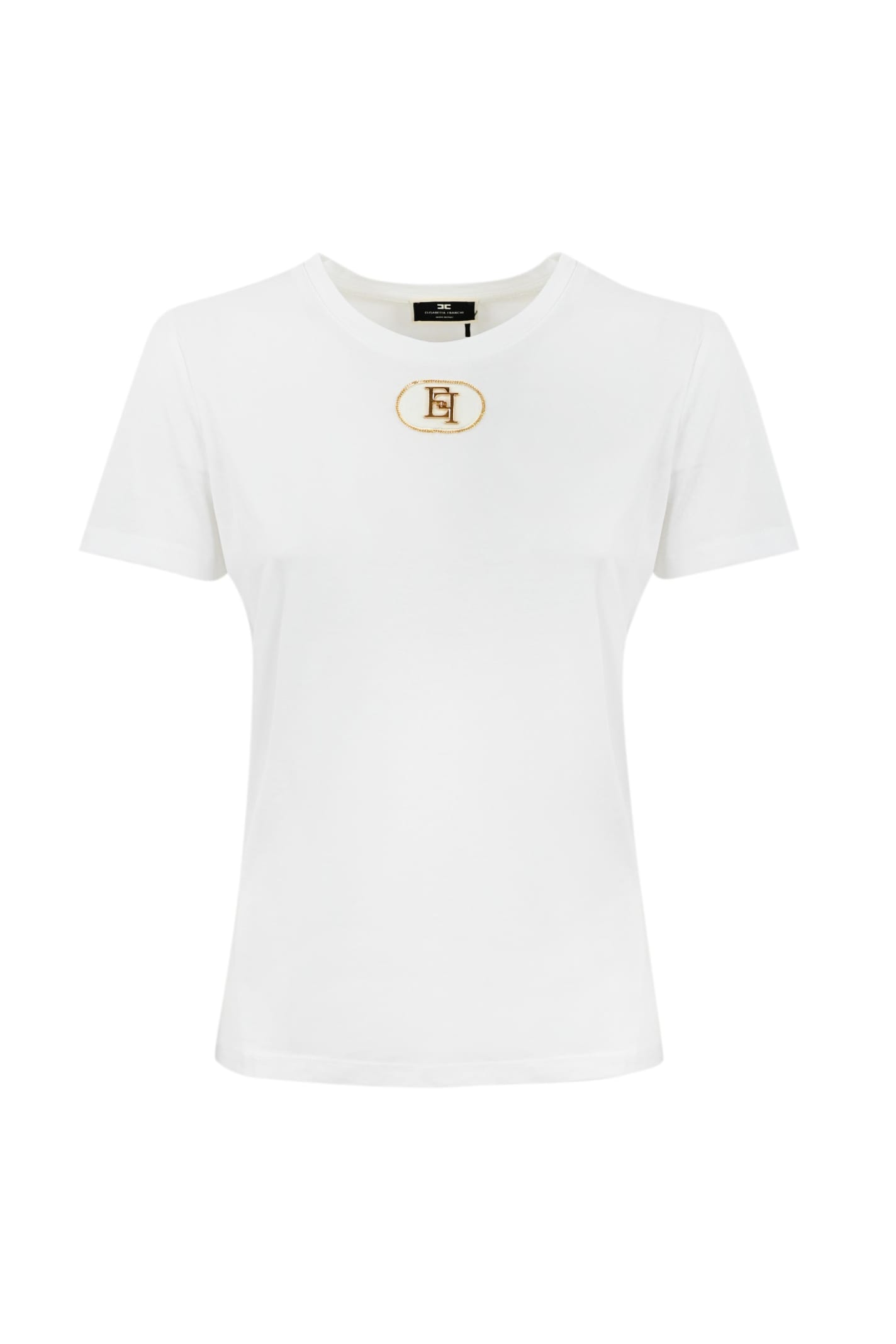 Elisabetta Franchi Logo-plaque Cotton T-shirt In Gesso