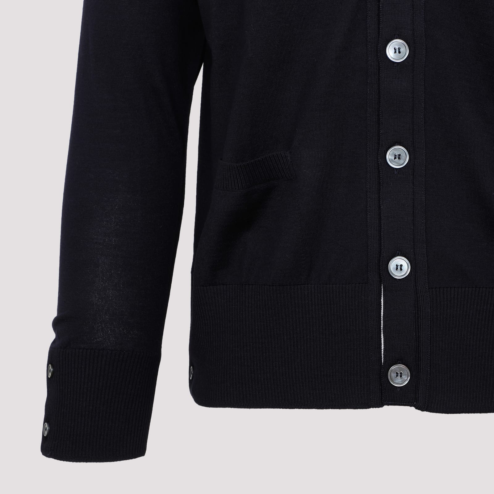 Shop Thom Browne Wool Cardigan In Navy