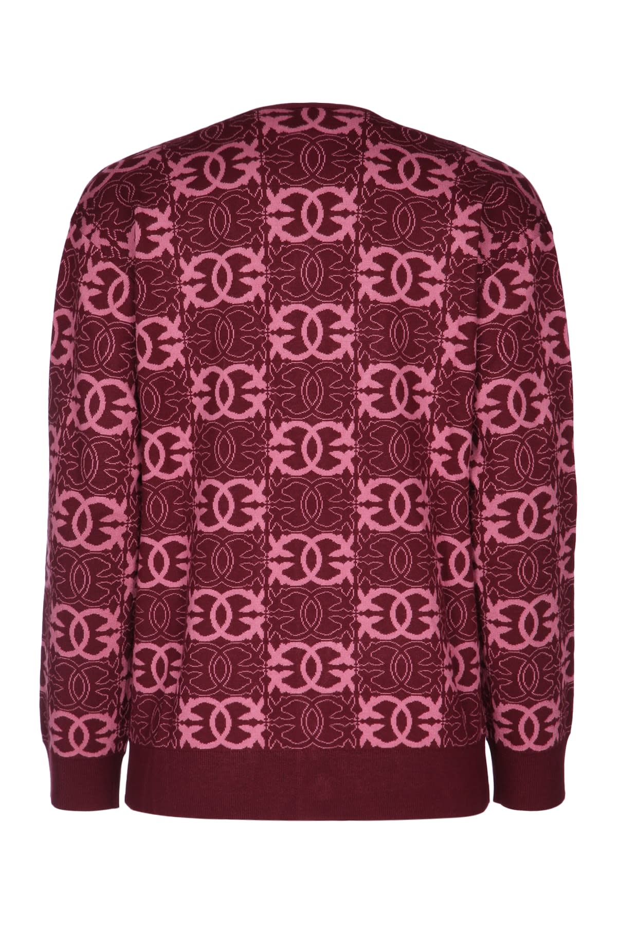 Pinko Long Sleeve Patterned Knit Cardigan V-neck In Burgundy