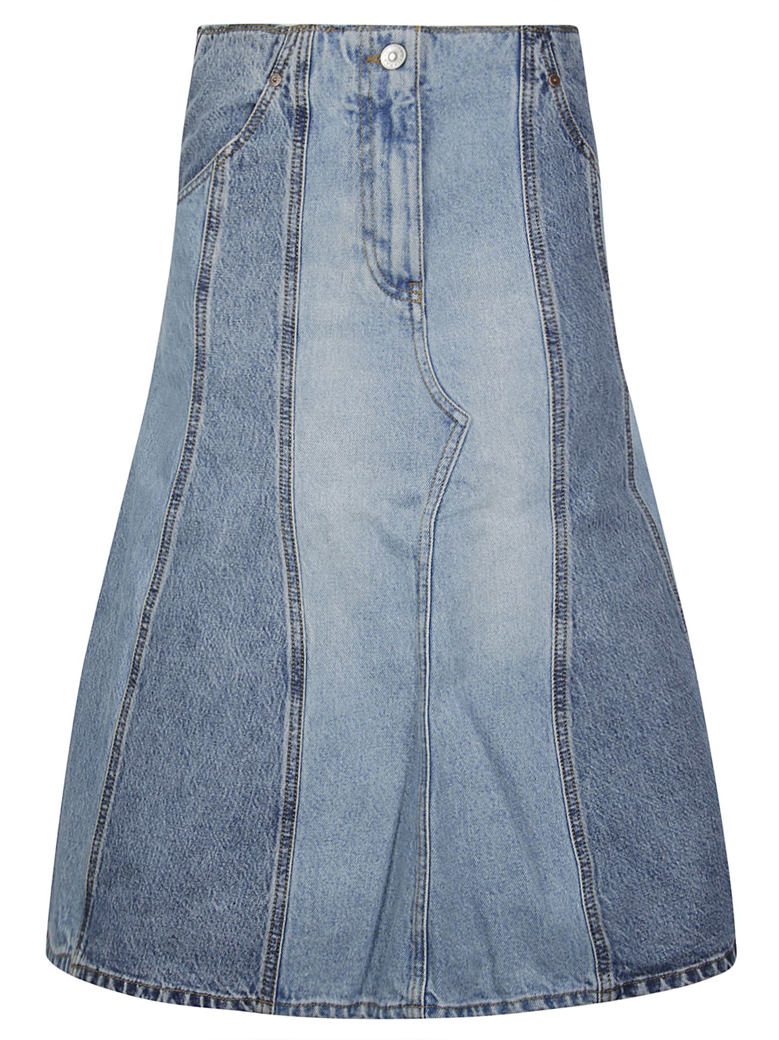 VICTORIA BECKHAM DECONSTRUCTED DENIM MIDI SKIRT