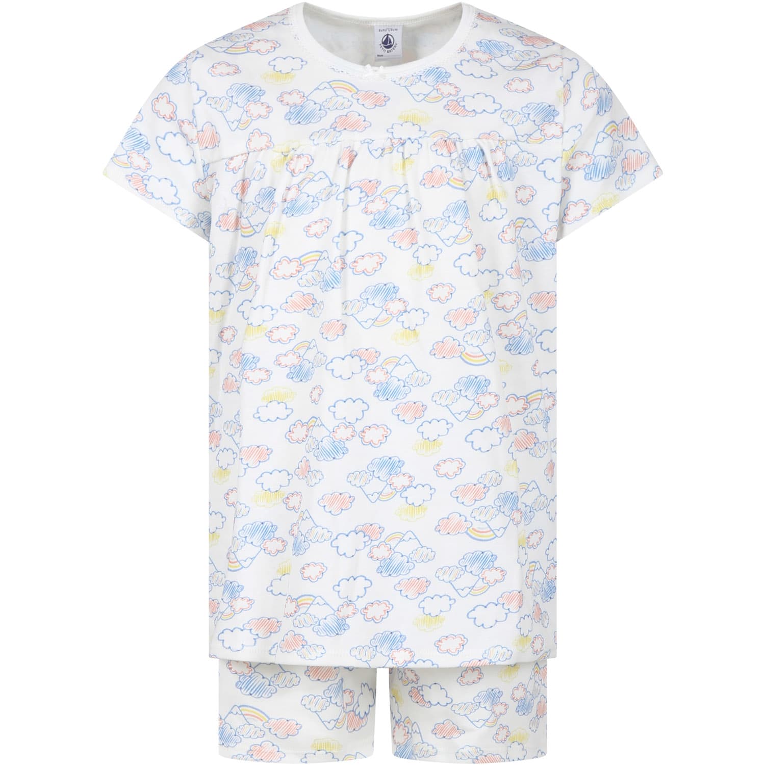 Shop Petit Bateau White Pajamas For Girl With Clouds Print