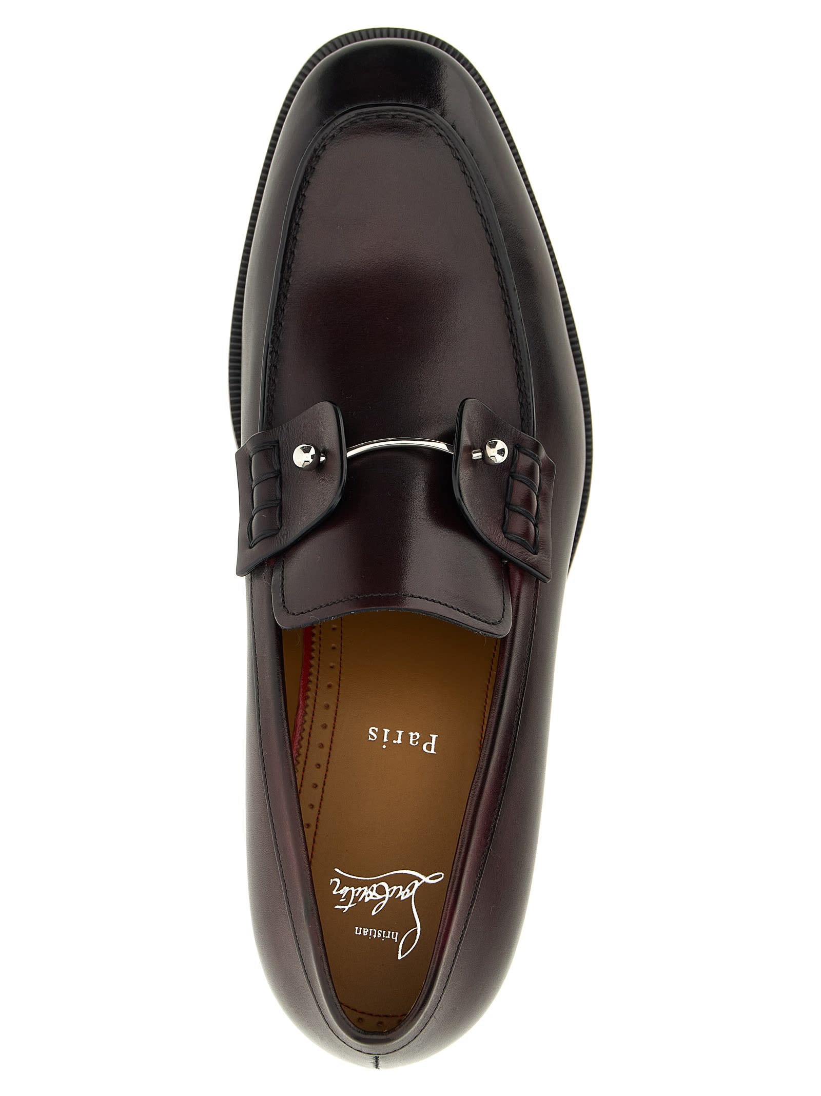 Christian Louboutin Chambelimoc Leather Loafers In Burgundy