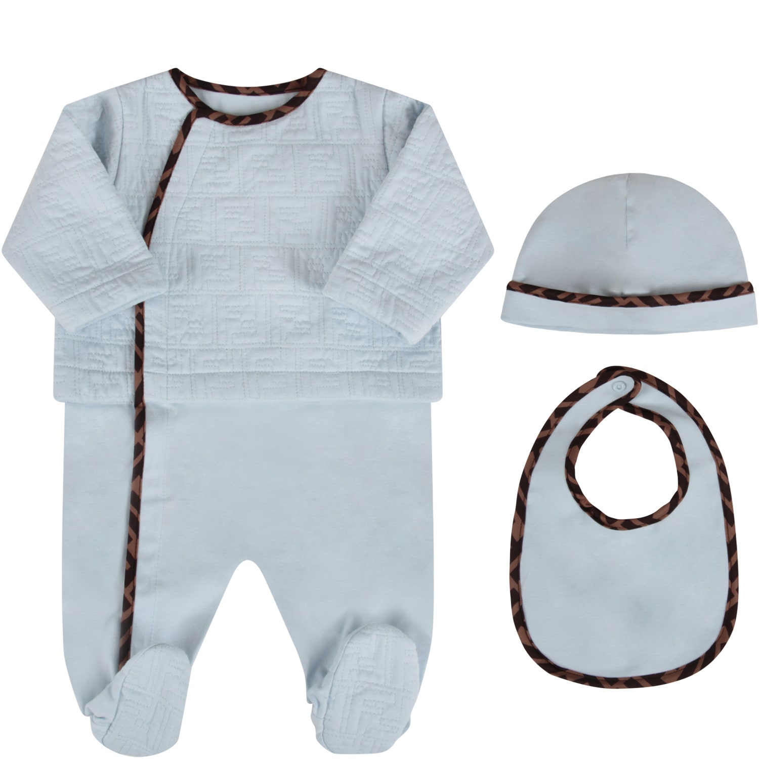 Fendi Light Blue Set With Double Ff For Baby Boy