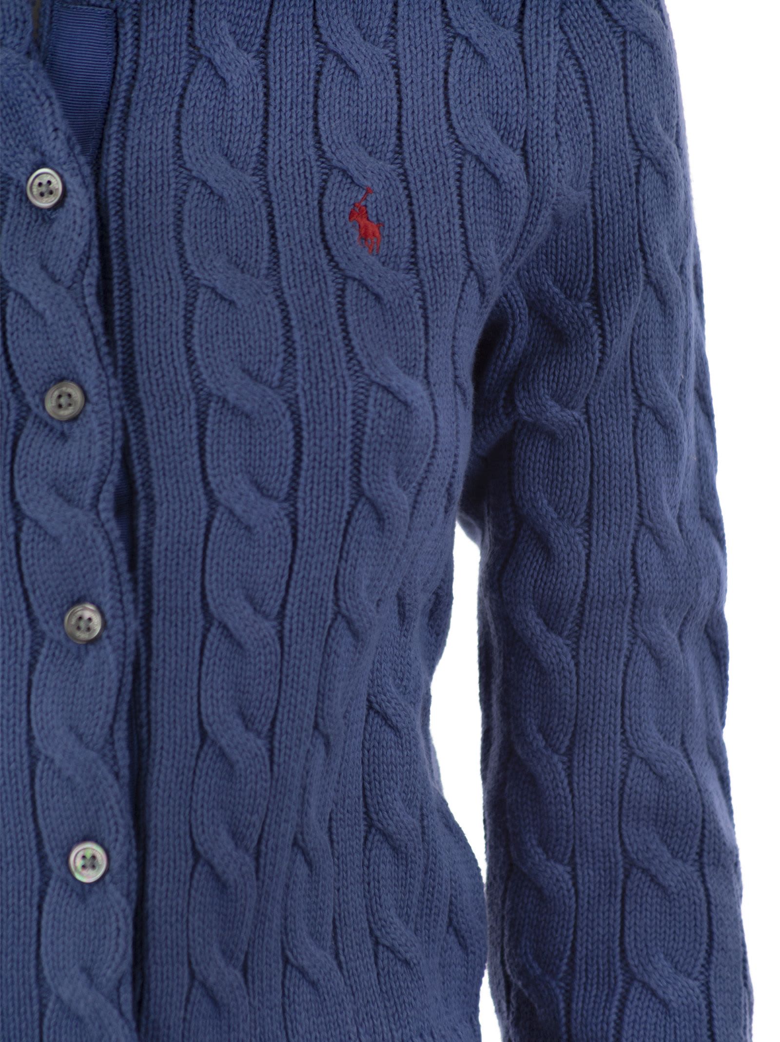 Shop Polo Ralph Lauren Plaited Cardigan With Long Sleeves In Blue