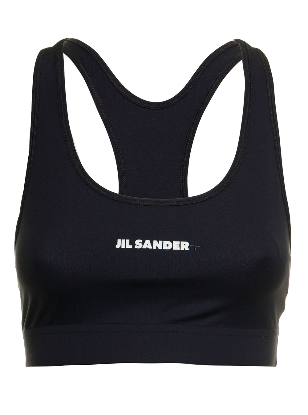 Shop Jil Sander Womans Blackstretch Fabric Top With Logo