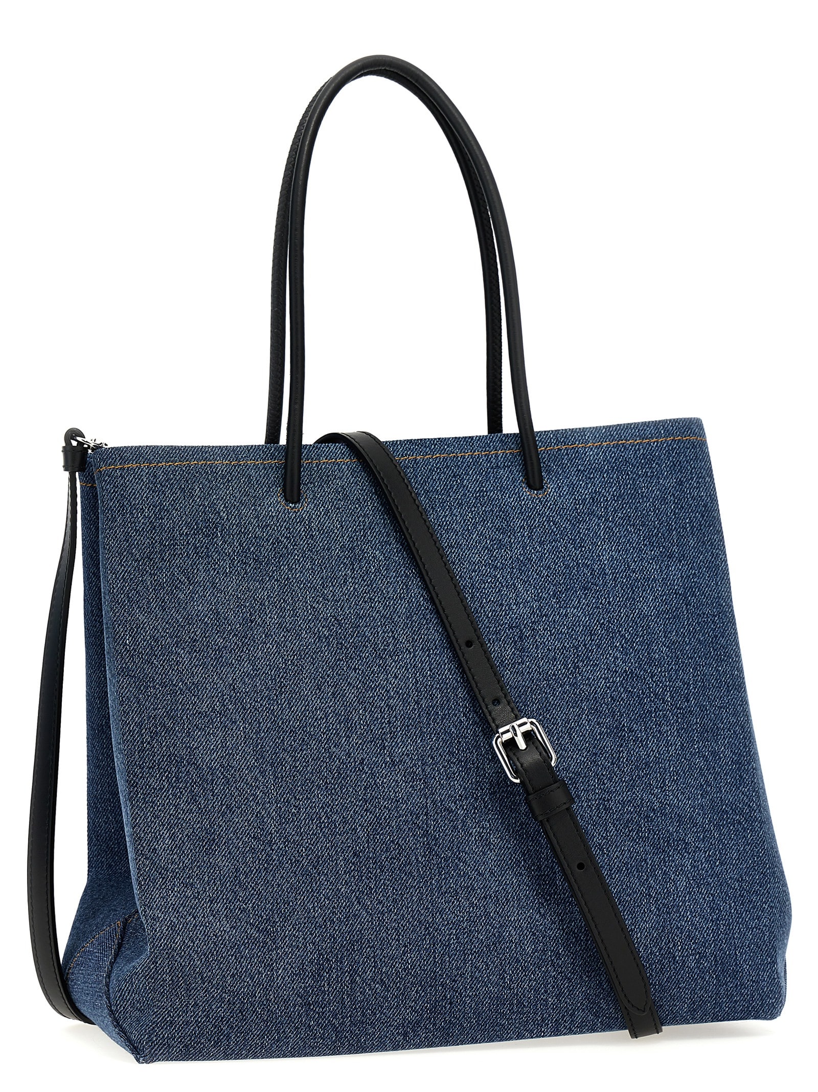 Shop Moschino Denim Shopping Bag In Blue