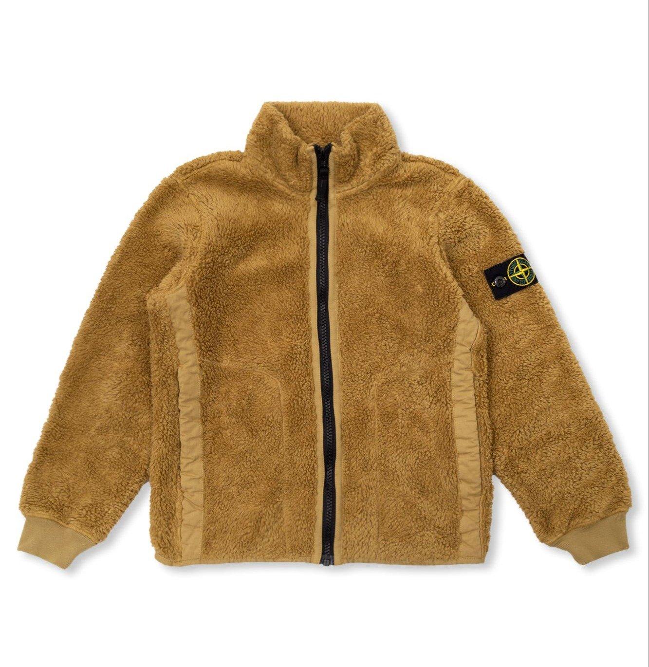 Shop Stone Island Junior Compass-patch Sherpa Zipped Jacket In Yellow