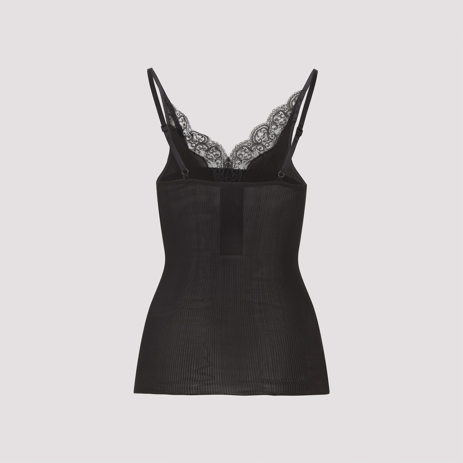 Saint Laurent Laced Tank Top In Ribbed Silk Jersey In Black