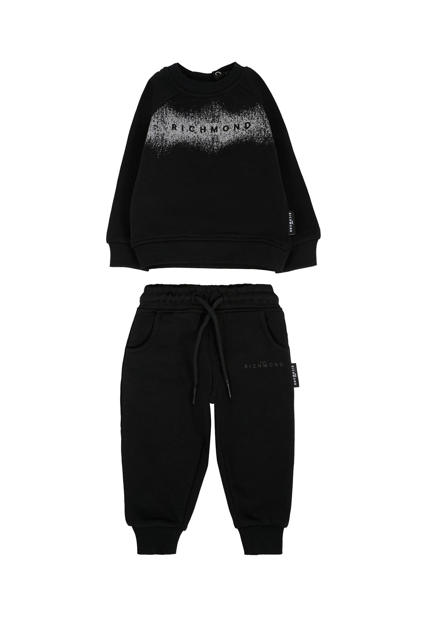 Richmond Black Suit For Baby Girl With Logo In Black