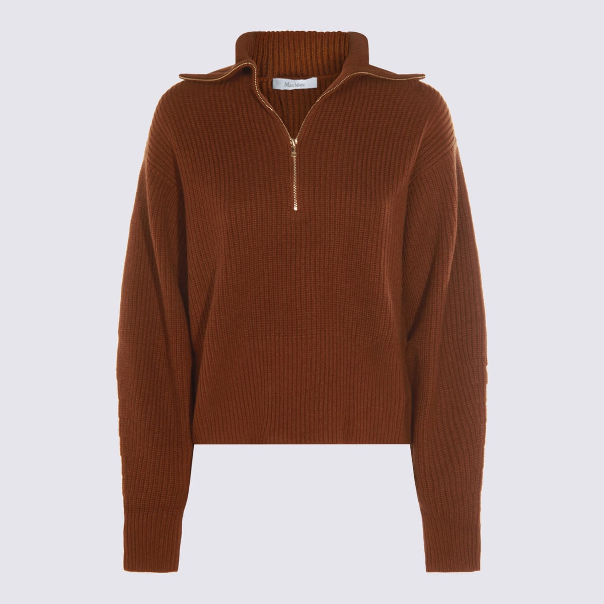 Max Mara Half-zip Wool And Cashmere Sweater In Brown