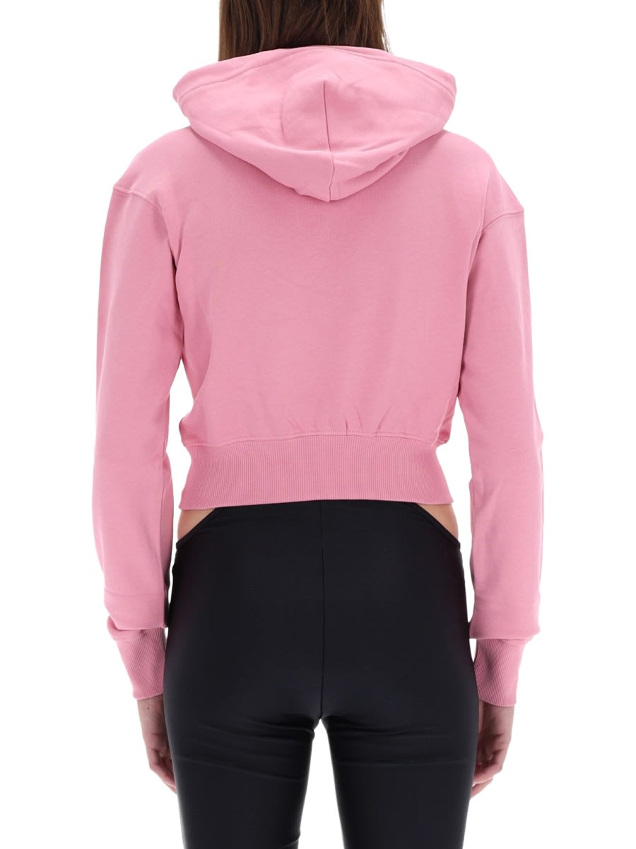 Versace Jeans Couture Cropped Sweatshirt With Logo In Pink