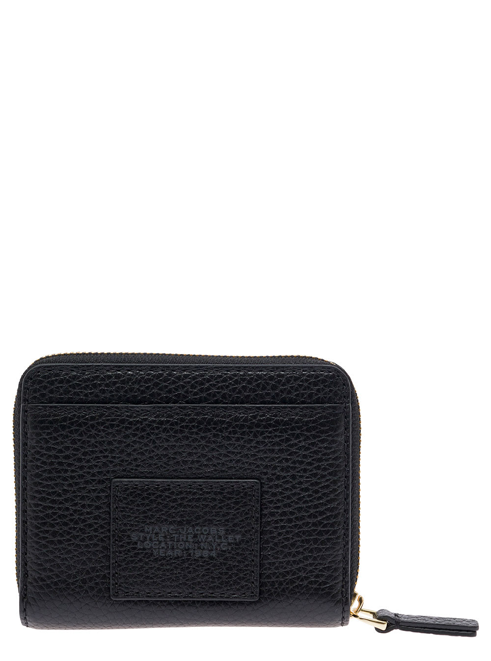 Shop Marc Jacobs Mini Compact Black Wallet With Embossed Logo In Hammered Leather Woman