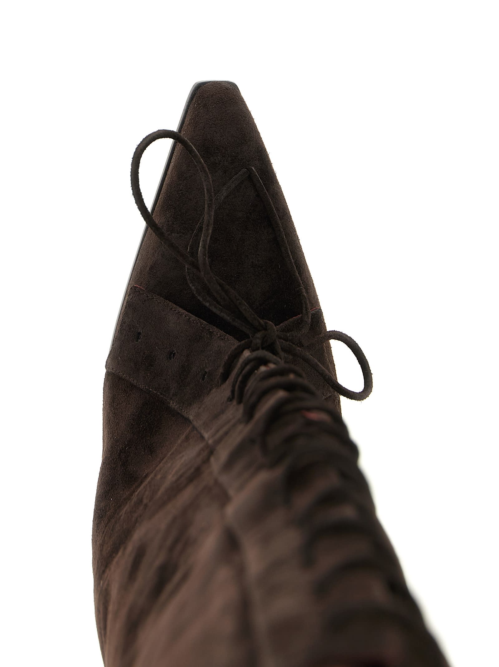 Paris Texas Fold-over Boots In Ebony Calf Suede. In Brown