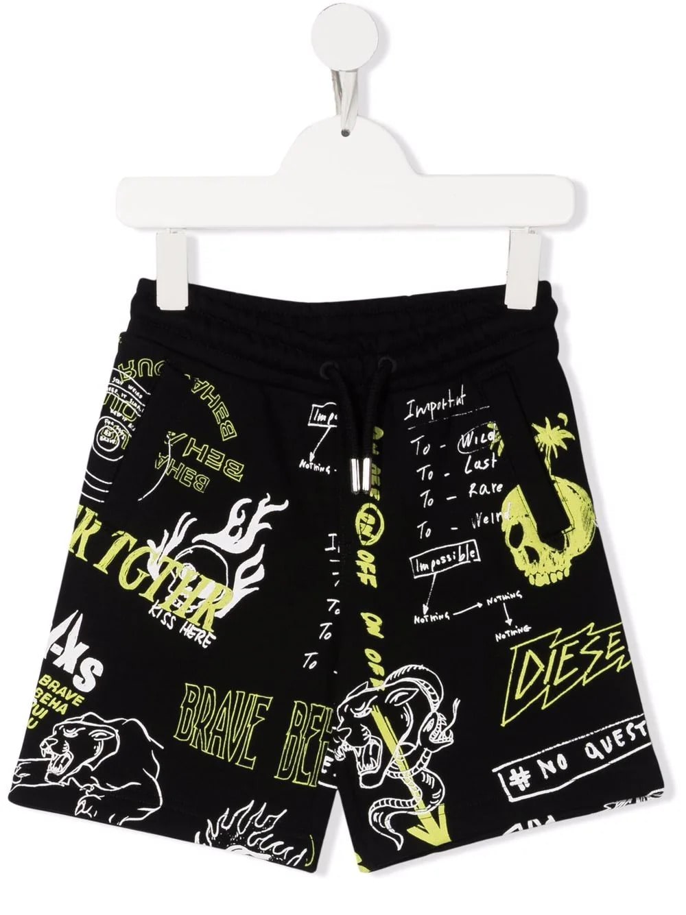 Diesel Kids Black Sports Shorts With Graphic Print