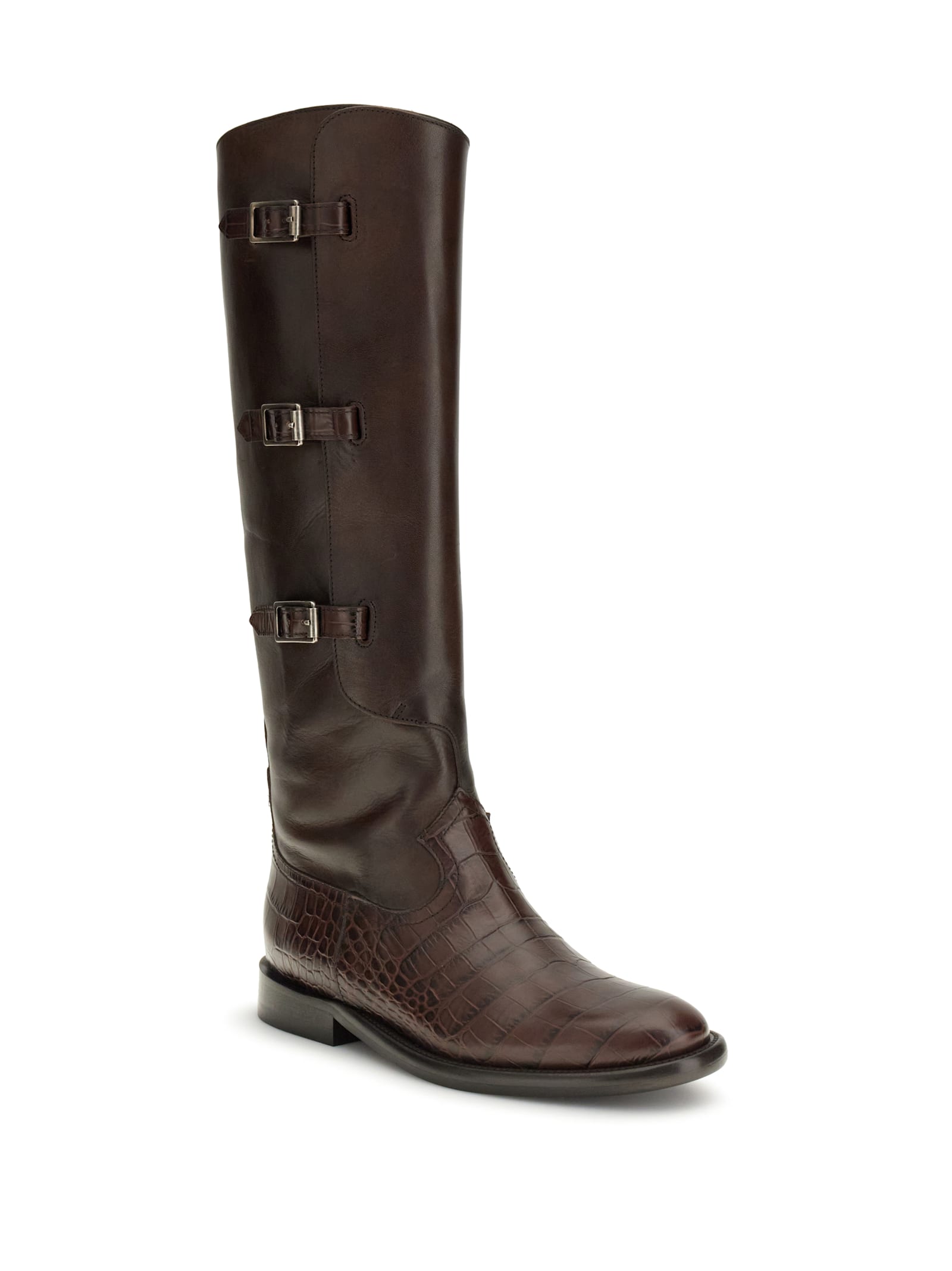 Paris Texas Montana Crocodile-embossed Buckle Boots In Brown