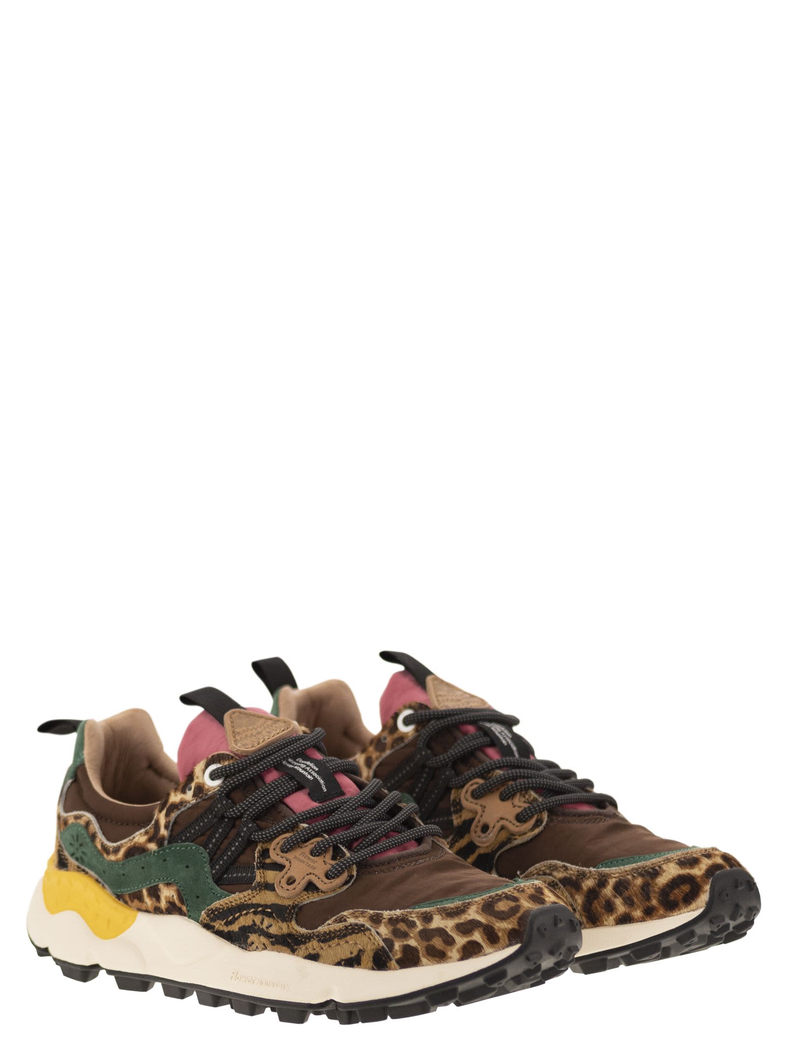 Shop Flower Mountain Yamano 3 - Sneakers In Pony And Technical Fabric In Brown