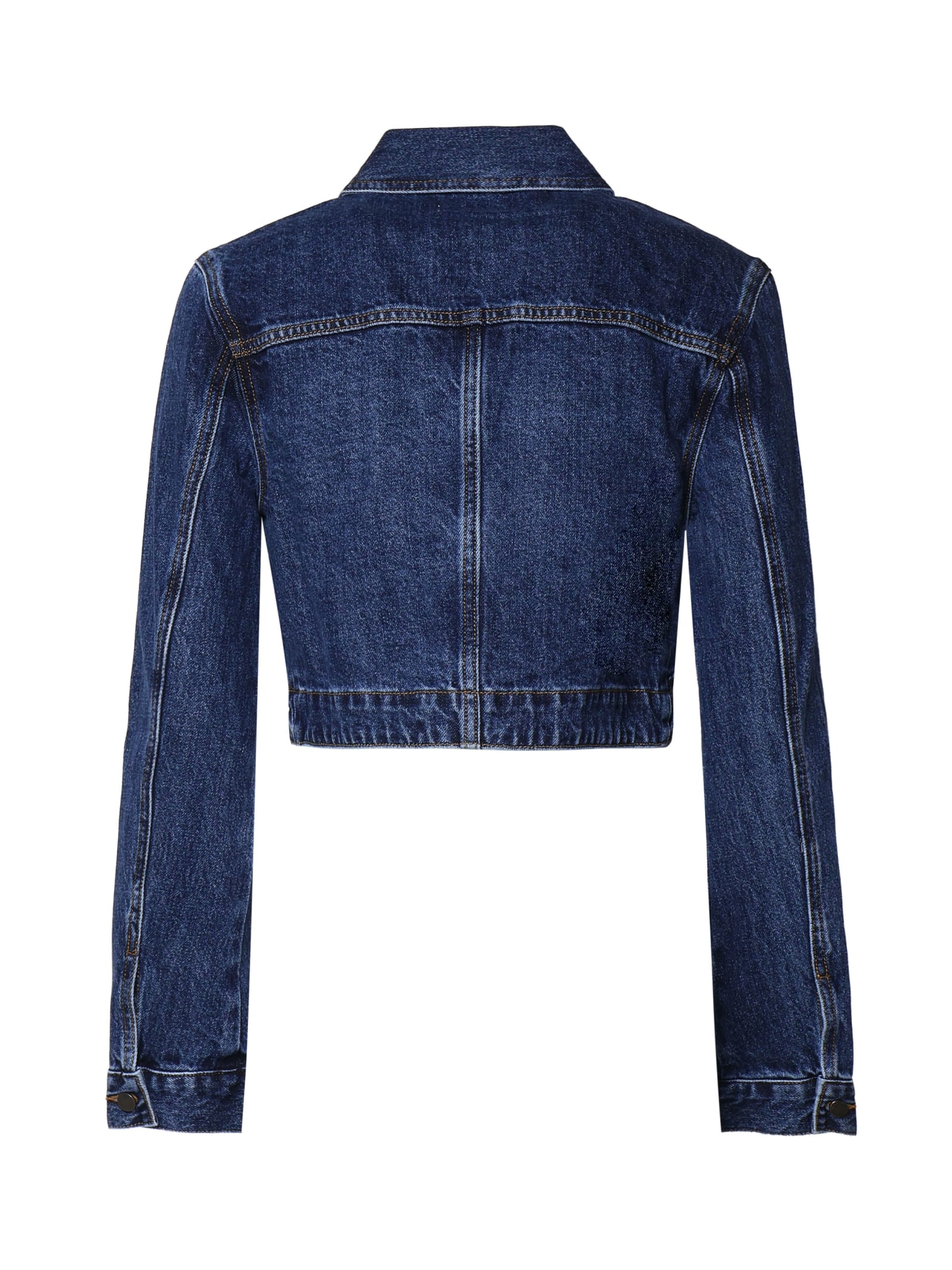 Shop Self-portrait Cropped Denim Jacket In Blue