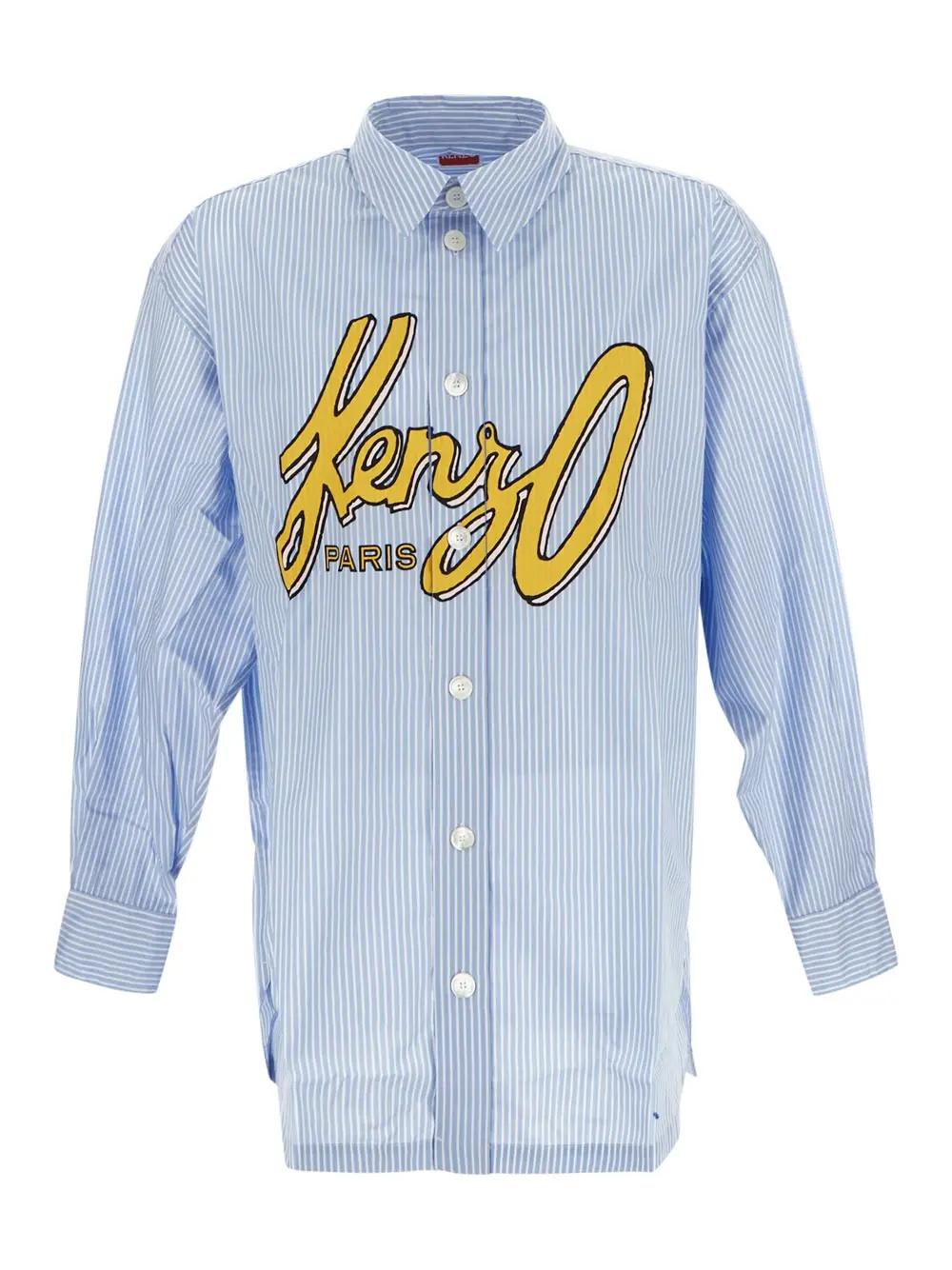 Shop Kenzo Archive Logo Oversize Shirt In Blue Ciel