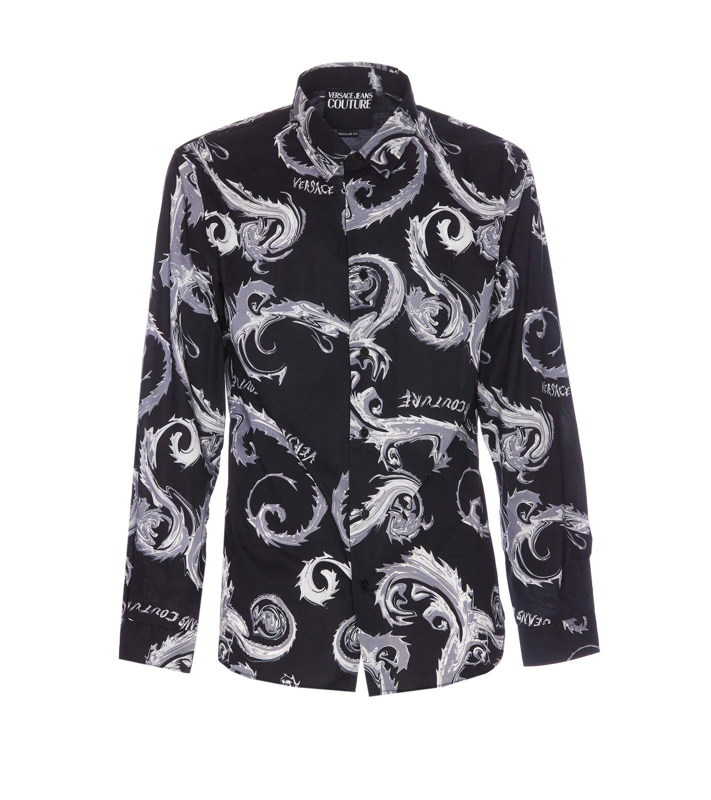 Shop Versace Jeans Couture Chrome Couture-printed Poplin Shirt In Black