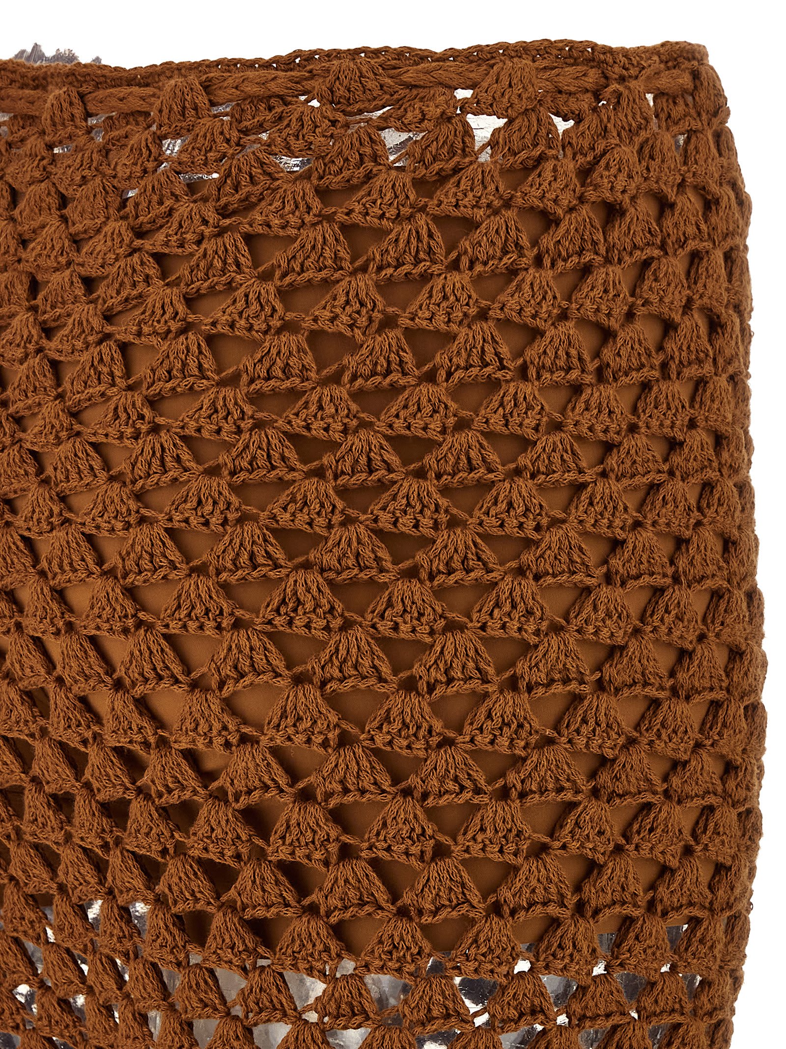 Ermanno Scervino Flared Leg Sheer Crochet Trousers In Brown
