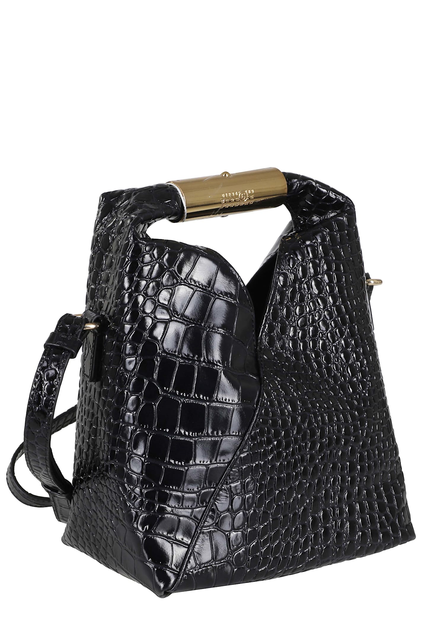 Mm6 Maison Margiela Japanese Shoulder Bag In Croc-embossed Leather In Black