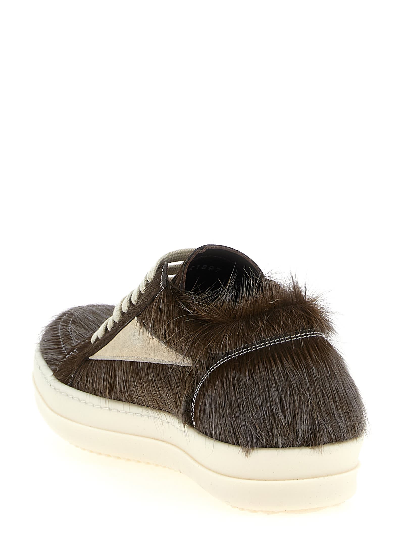 Rick Owens Pony Hair Vintage Low-top Sneakers In Brown