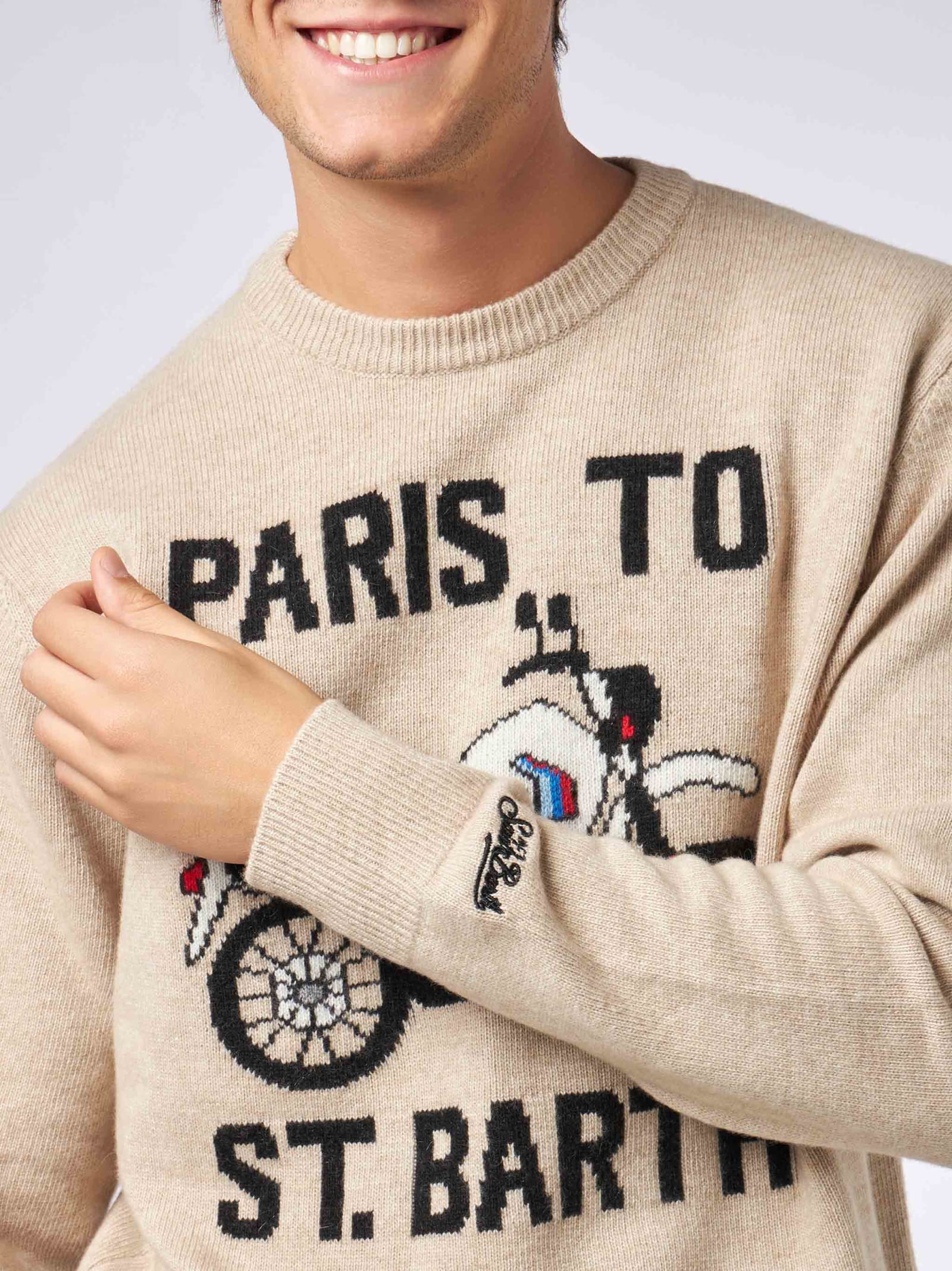 MC2 SAINT BARTH MAN SWEATER WITH PARIS TO ST.BARTH FRONT PRINT