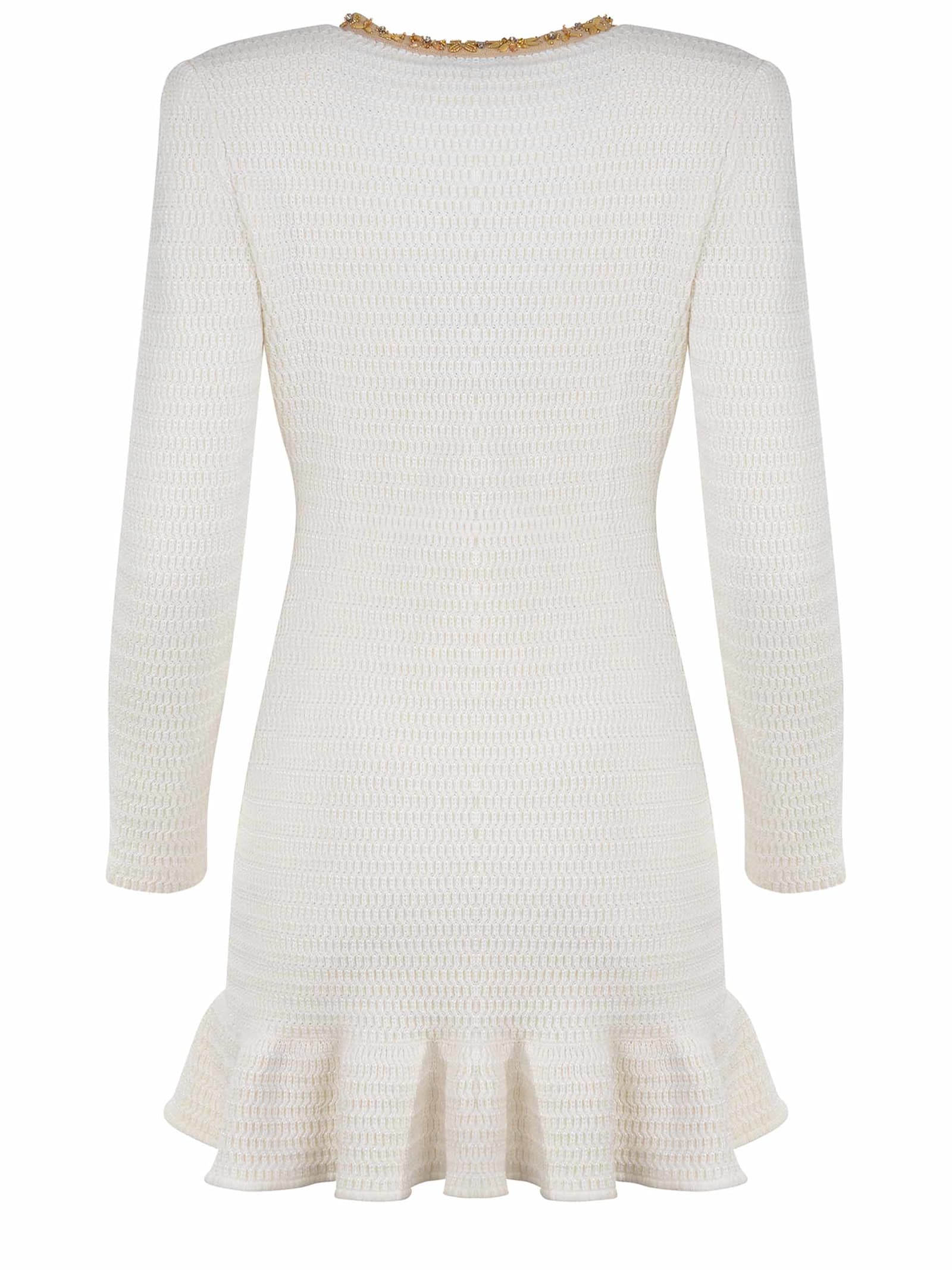 Shop Self-portrait Dress Made Of Cream Color Crochet. In Beige