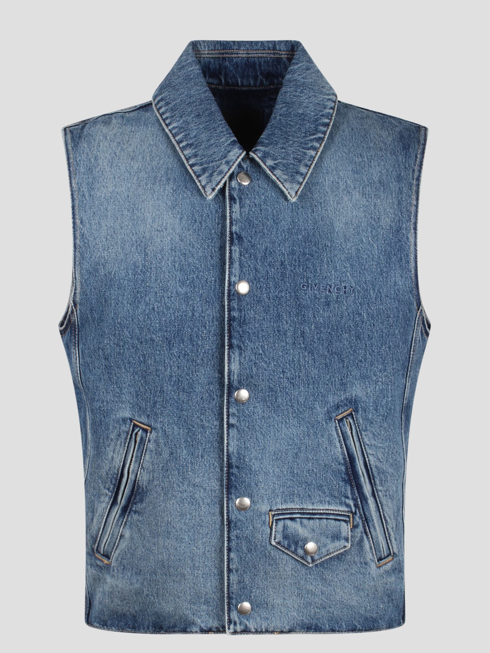 Shop Givenchy Denim Vest In Blue