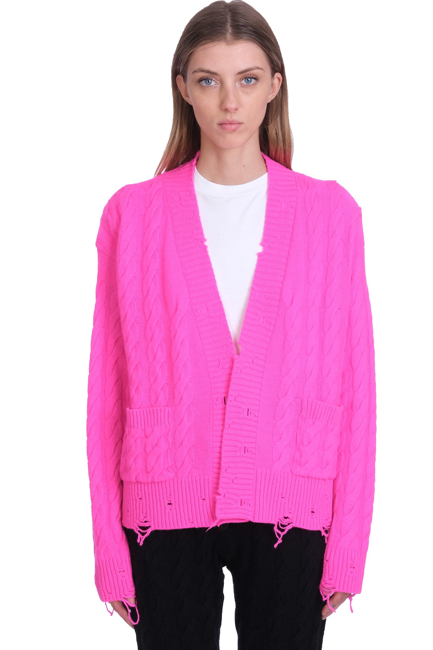 Laneus Cardigan In Rose-pink Wool